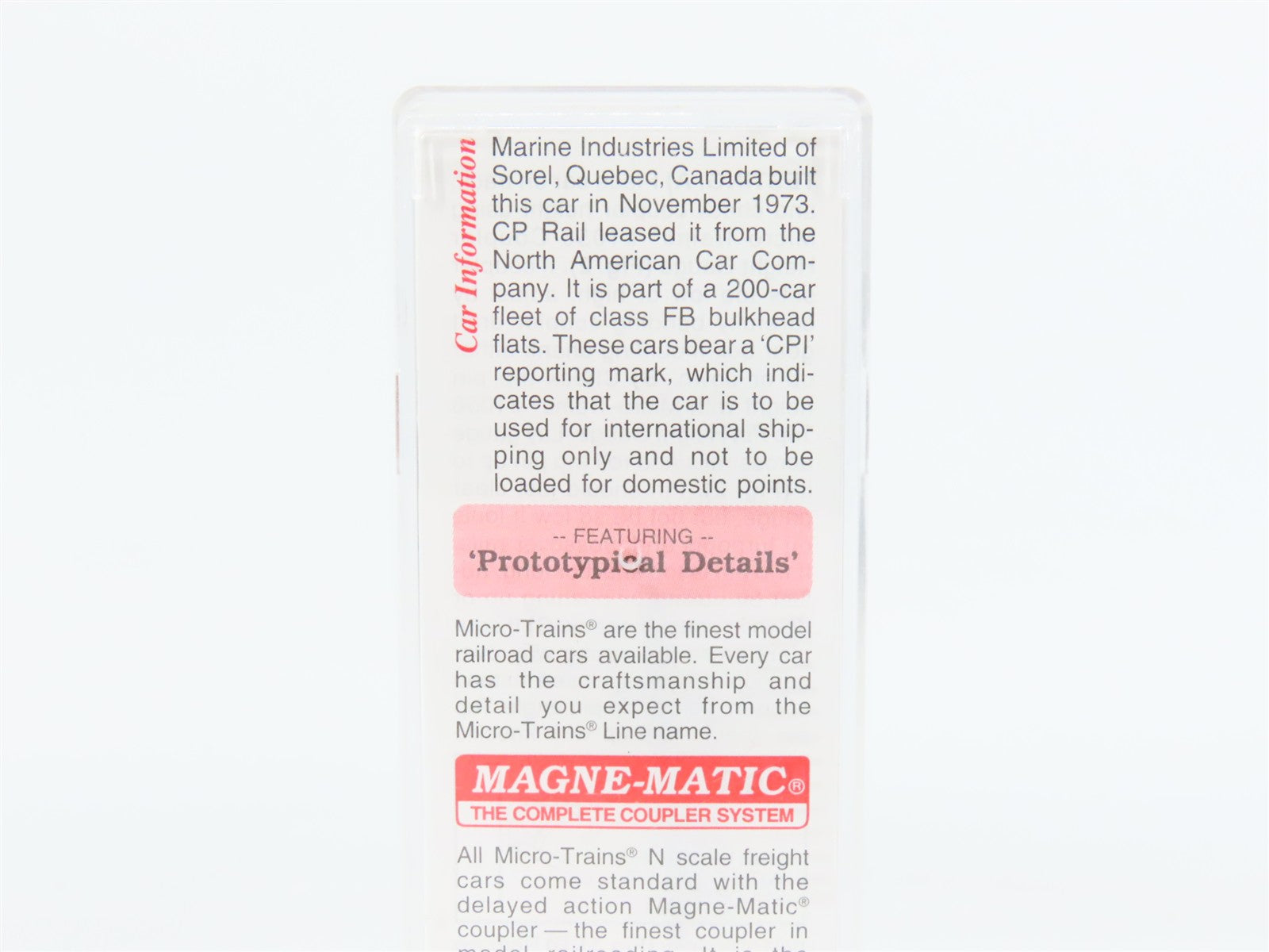 N Scale Micro-Trains 54070 CP Rail Bulkhead Flat Car 317137 RTR