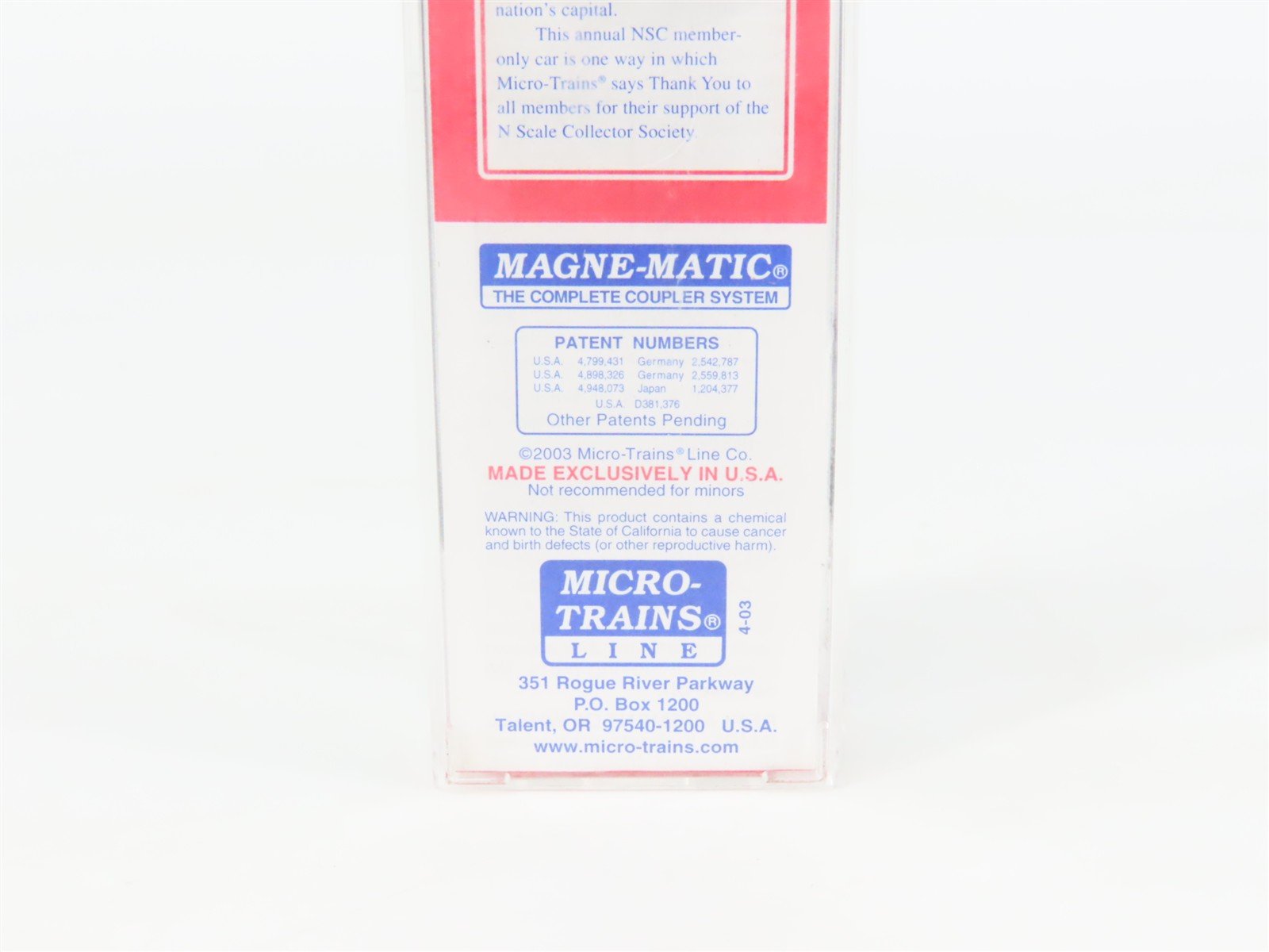N Scale Micro-Trains DC District of Columbia 40' Box Car 1800 RTR