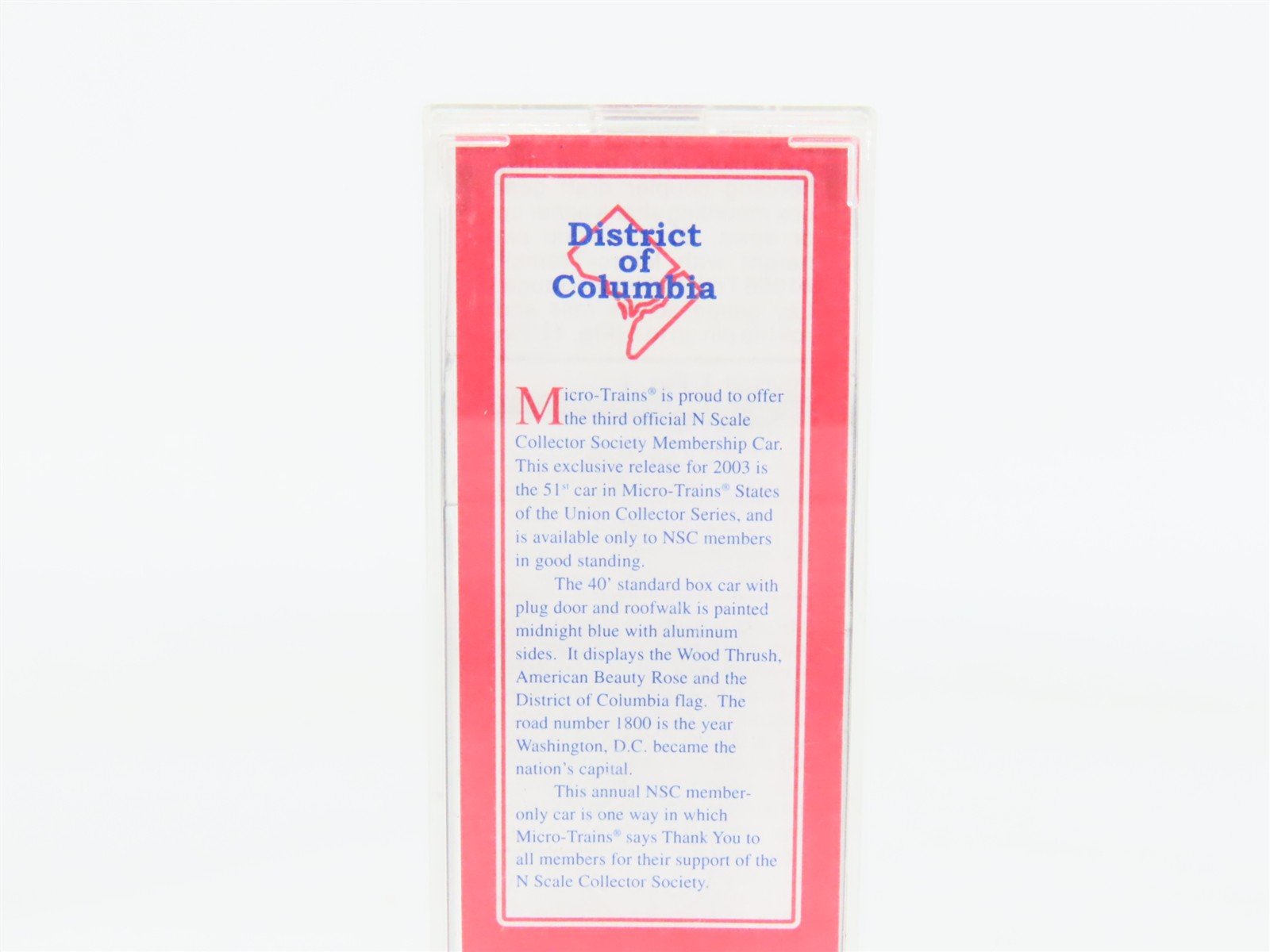 N Scale Micro-Trains 4-03 DC District of Columbia 40' Plug Door Box Car 1800 RTR