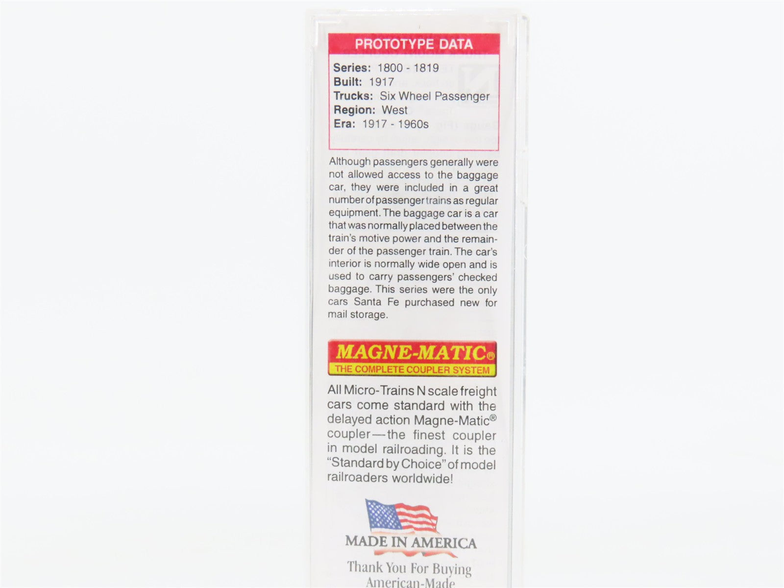 N Scale Micro-Trains 14700040 ATSF Santa Fe Express Baggage Car 1809 RTR