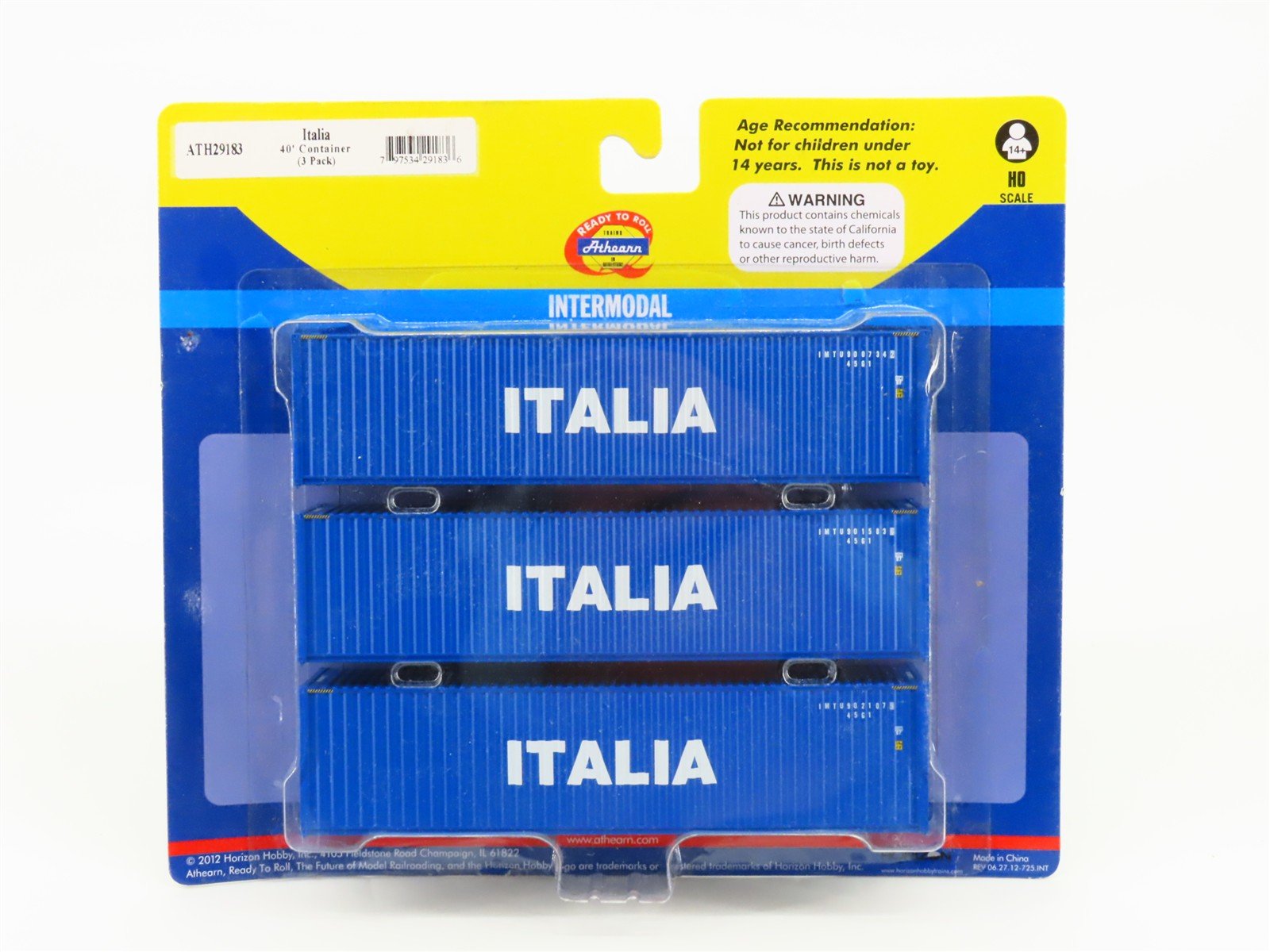 HO Scale Athearn ATH29183 Italia 40' Containers 3-Pack Sealed
