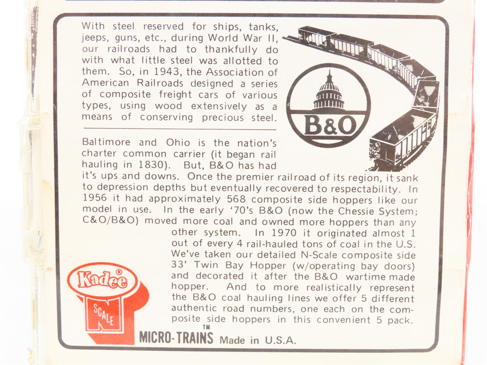 N Kadee Micro-Trains MTL 57082 B&O Baltimore & Ohio 2-Bay Hoppers 5-Pack Sealed