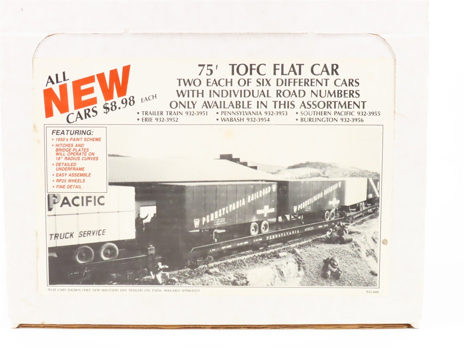HO Scale Walthers Kits of 12 WAB/TTX/PRR/ERIE/SP/CB&Q 75' TOFC Flat Cars