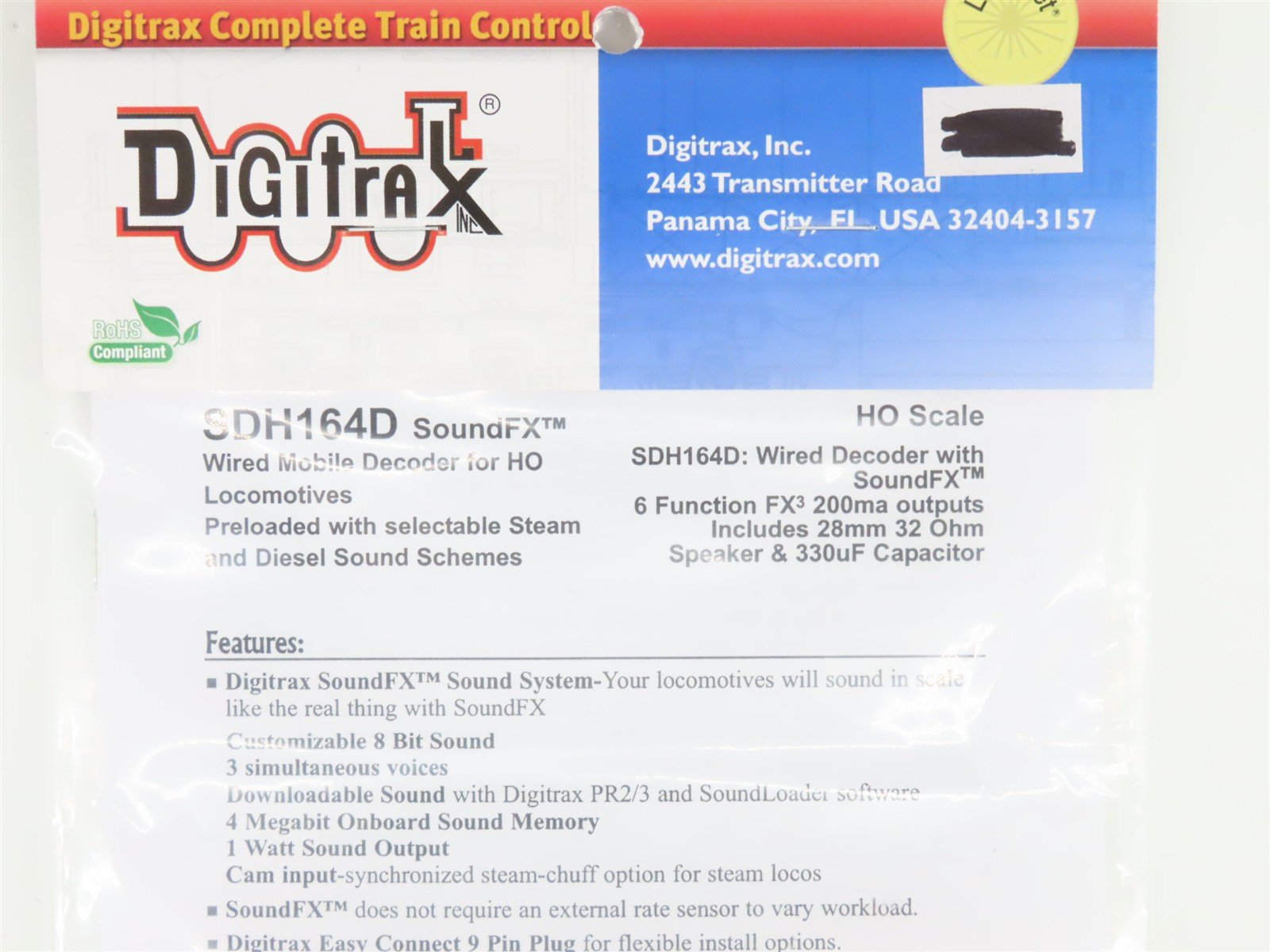 Digitrax SDH164D SoundFX HO Diesel & Steam DCC/SOUND Decoder w/Speaker & Harness