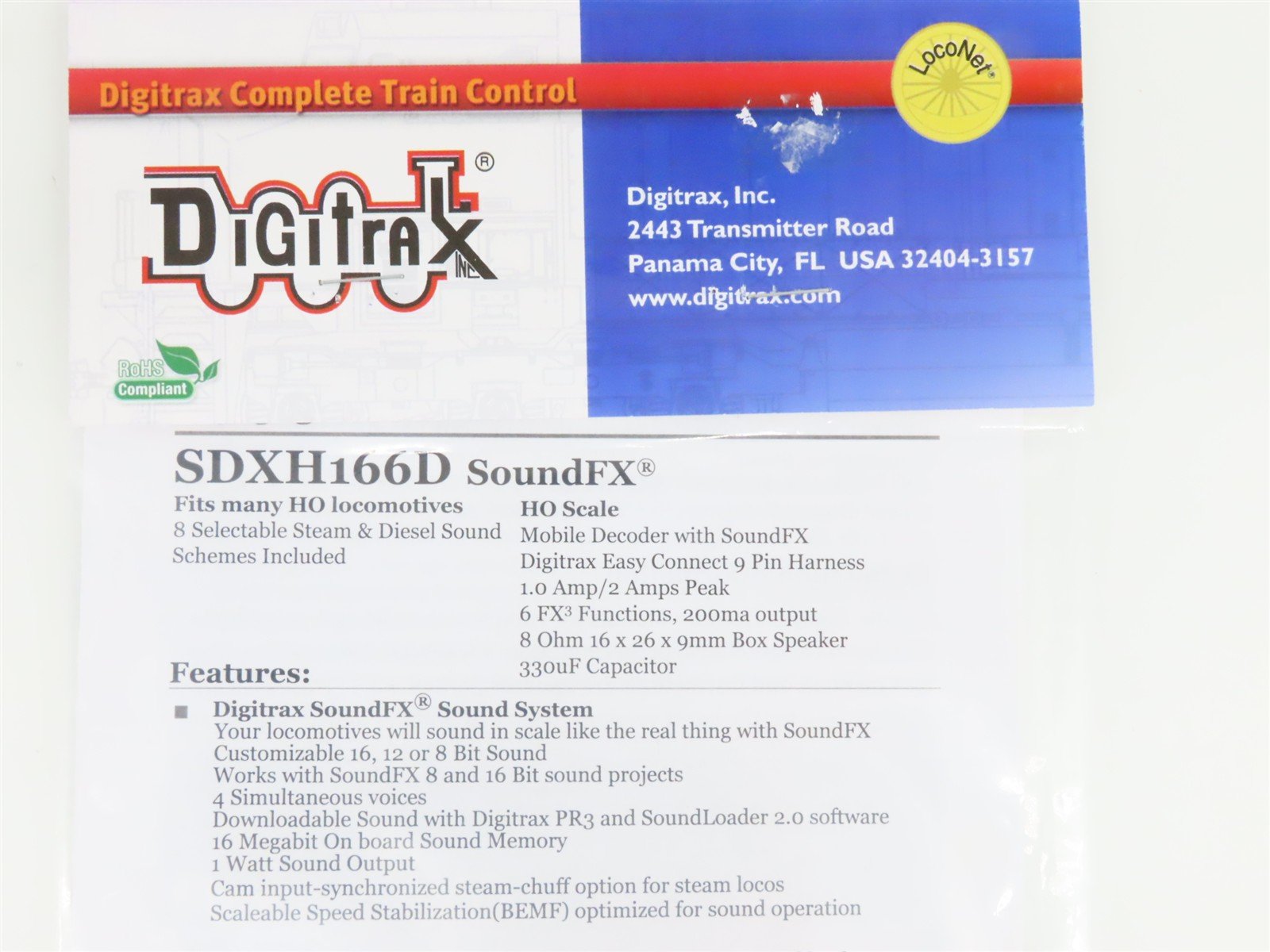 Digitrax SDXH166D SoundFX HO Diesel & Steam DCC/SOUND Decoder w/Speaker
