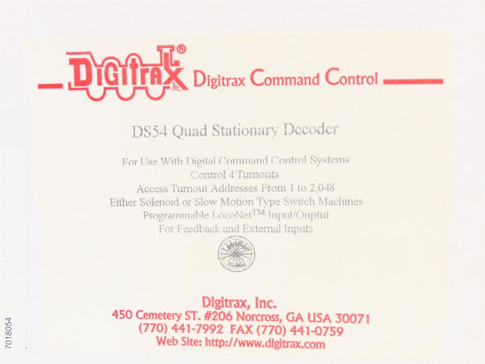 Digitrax DS54 LocoNet Quad Stationary Turnout Decoder