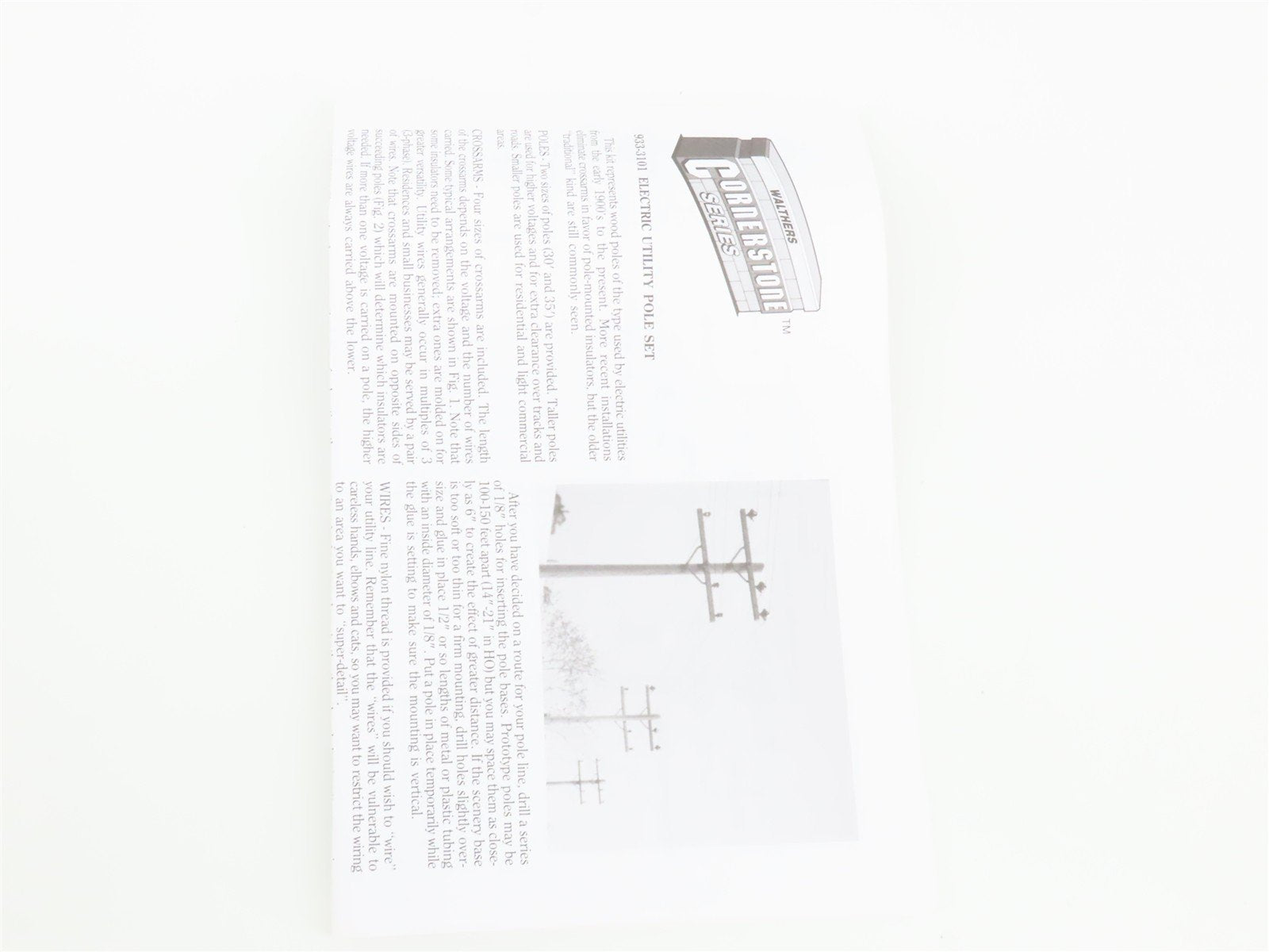 HO 1/87 Scale Walthers Cornerstone 933-3101 Electric Utility Pole Set