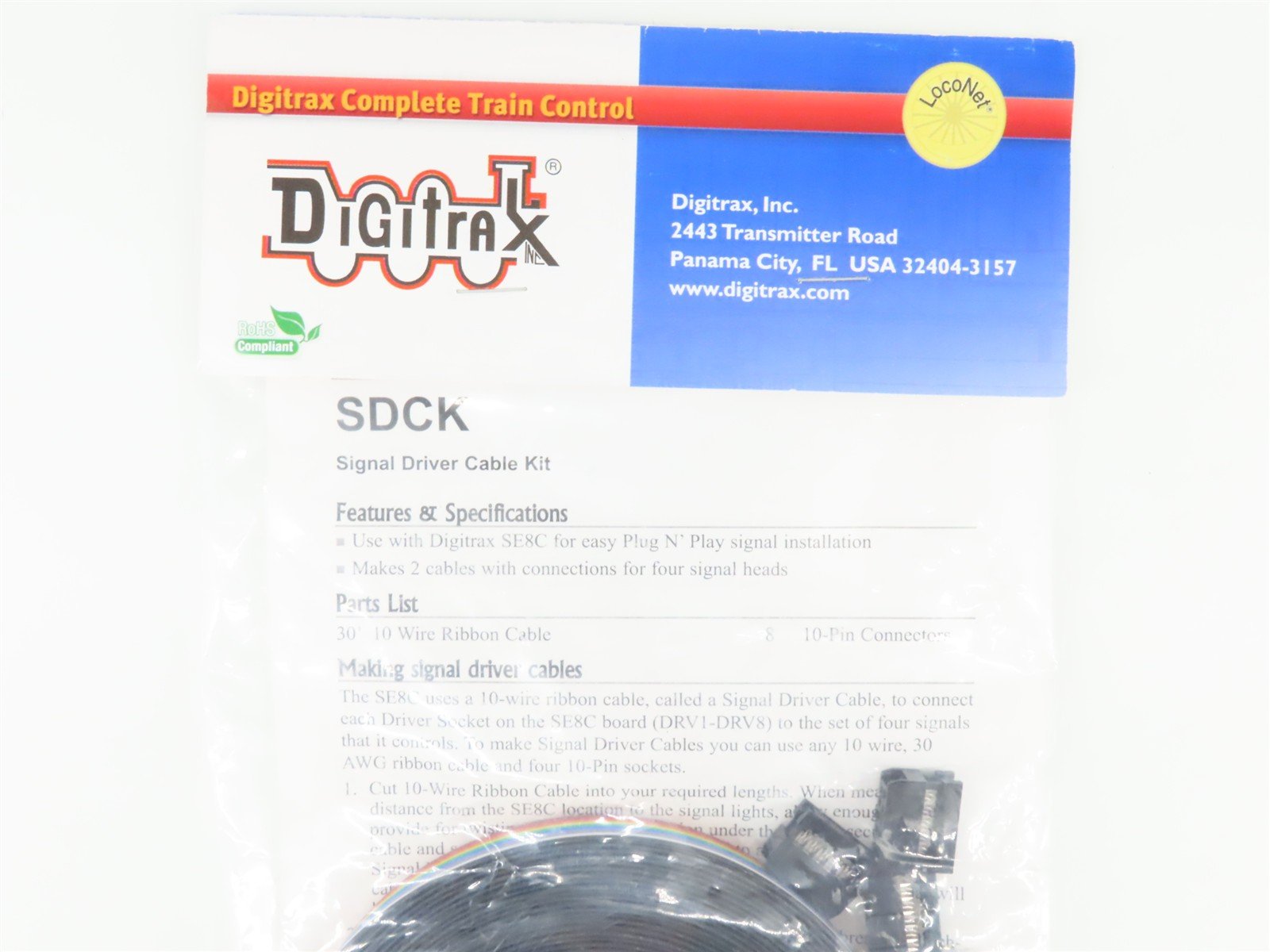 LOT of 3 Digitrax LNC82 8' LocoNet Cable Pack & SDCK Signal Driver Cable Kits