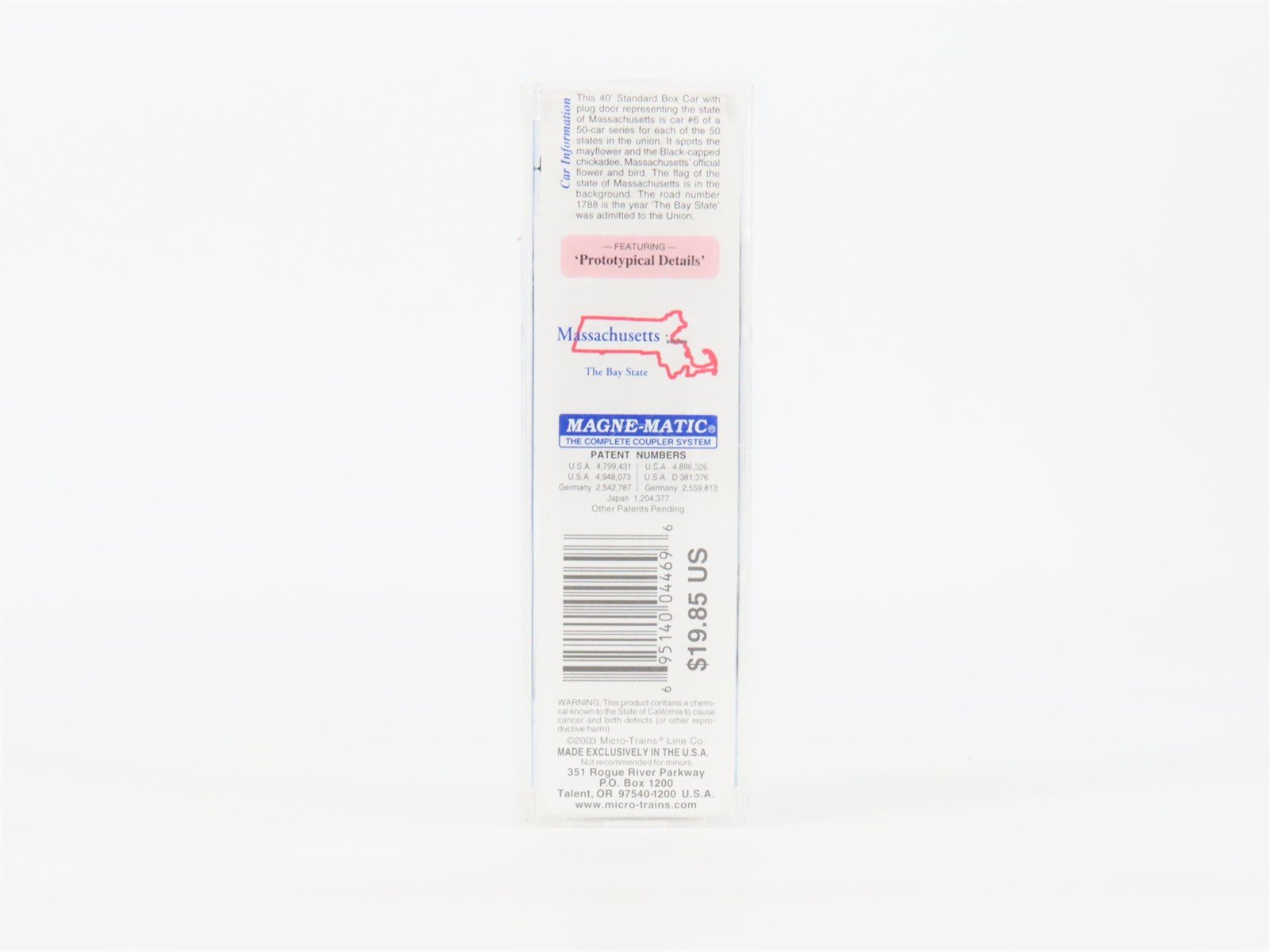 N Scale Micro-Trains MTL 21370 MA Massachusetts State 40' Standard Boxcar #1788