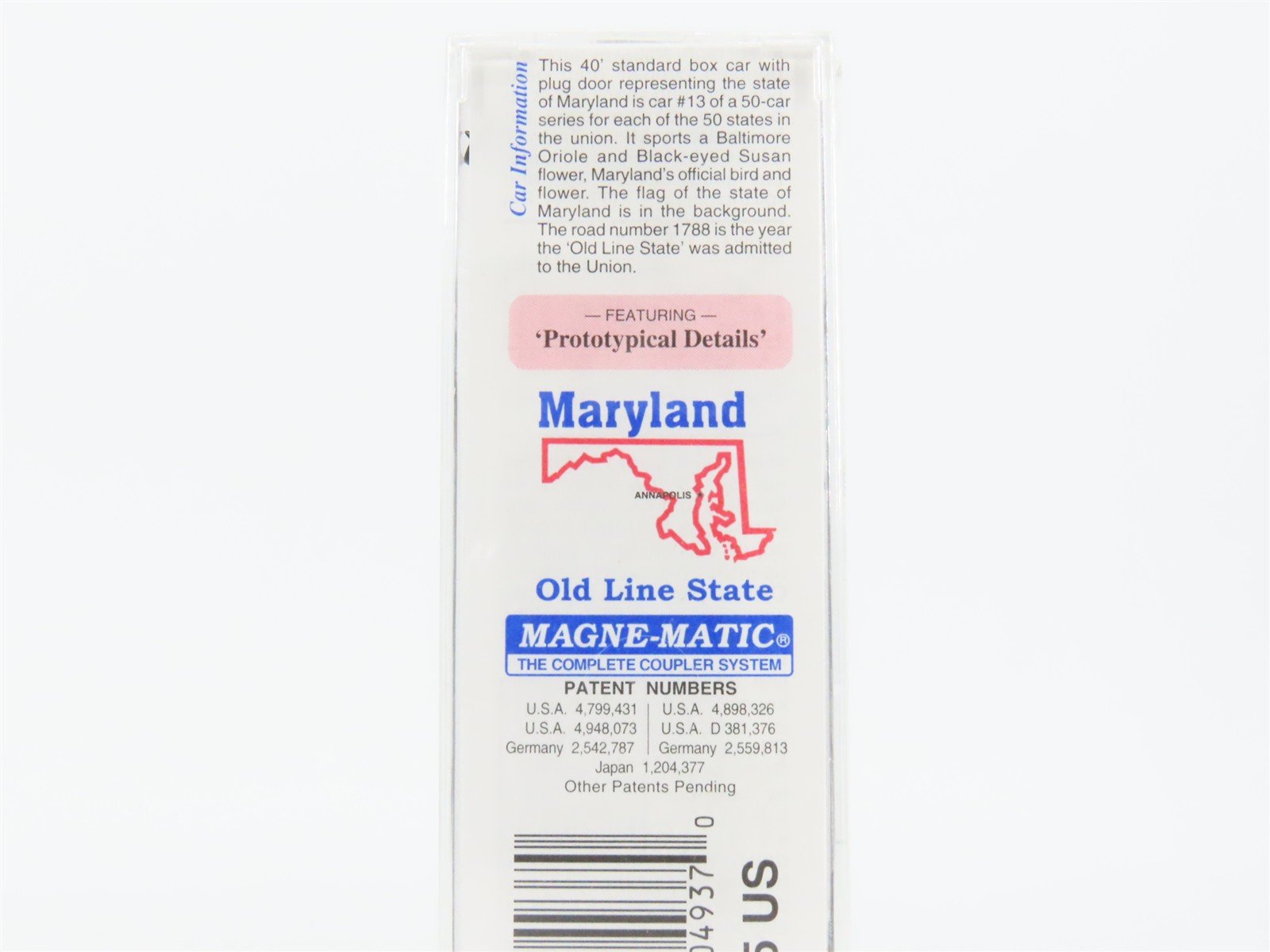 N Scale Micro-Trains MTL 21377 MD Maryland State 40' Standard Boxcar #1788
