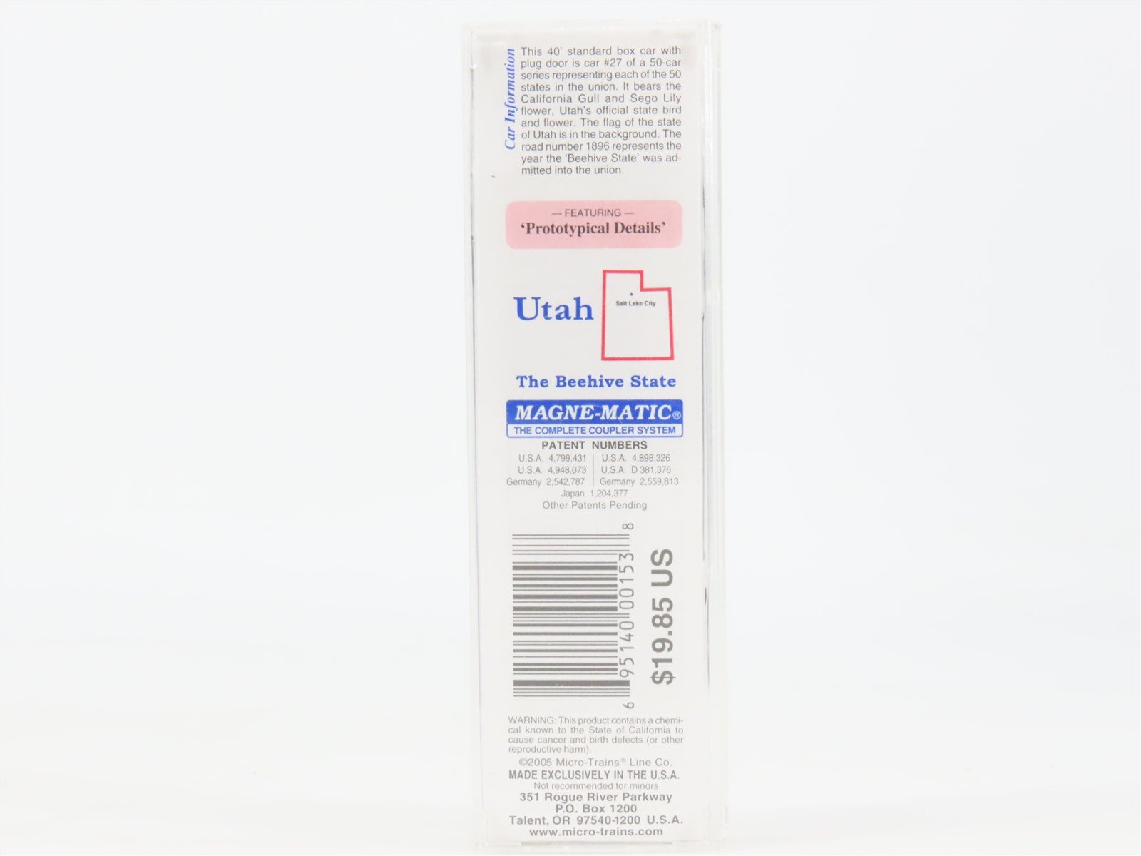 N Scale Micro-Trains MTL 02100391 UT Utah State 40' Standard Boxcar #1896