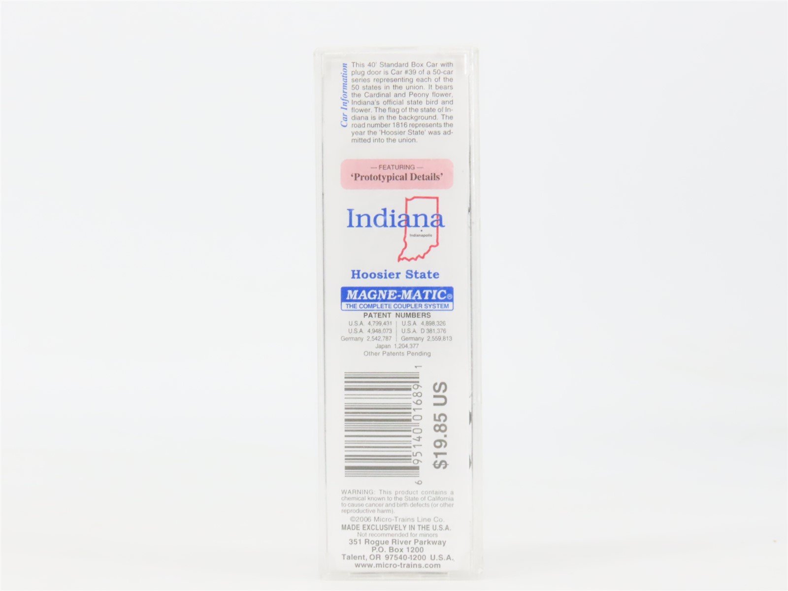 N Scale Micro-Trains MTL 02100403 IN Indiana State 40' Standard Boxcar #1816