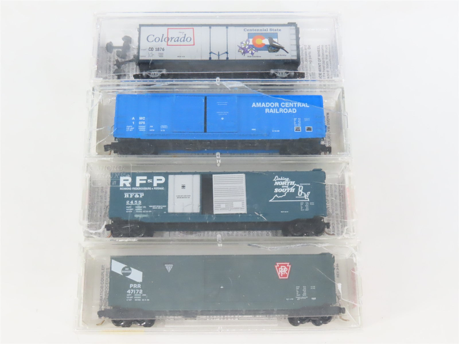 LOT of 4 N Micro-Trains MTL RF&P/PRR/AMC/Colorado Assorted 40' & 50' Boxcars