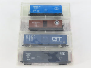 LOT of 4 N Scale Micro-Trains MTL GN/FEC/GTW Assorted 40' & 50' Boxcars