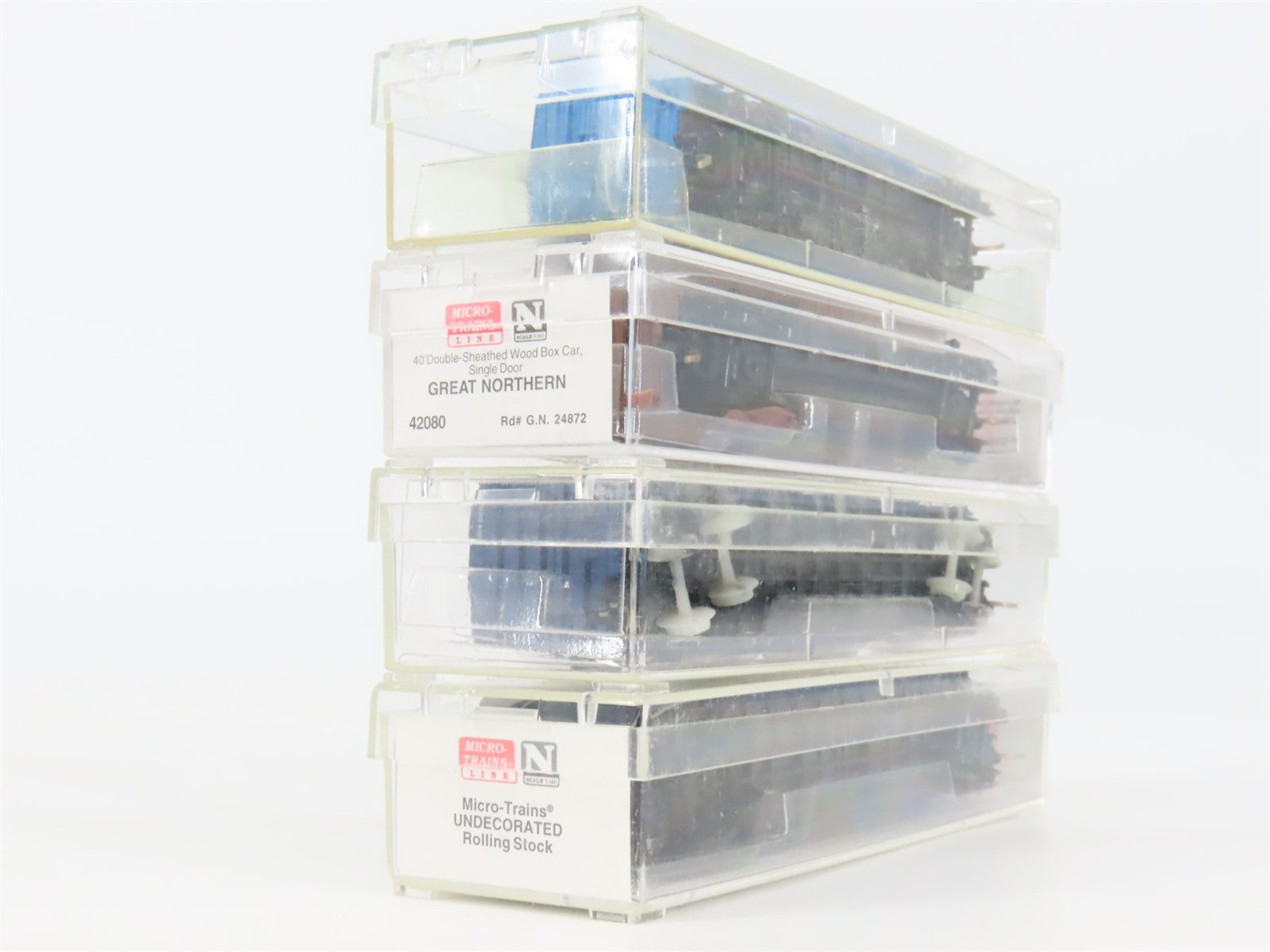 LOT of 4 N Scale Micro-Trains MTL GN/FEC/GTW Assorted 40' & 50' Boxcars