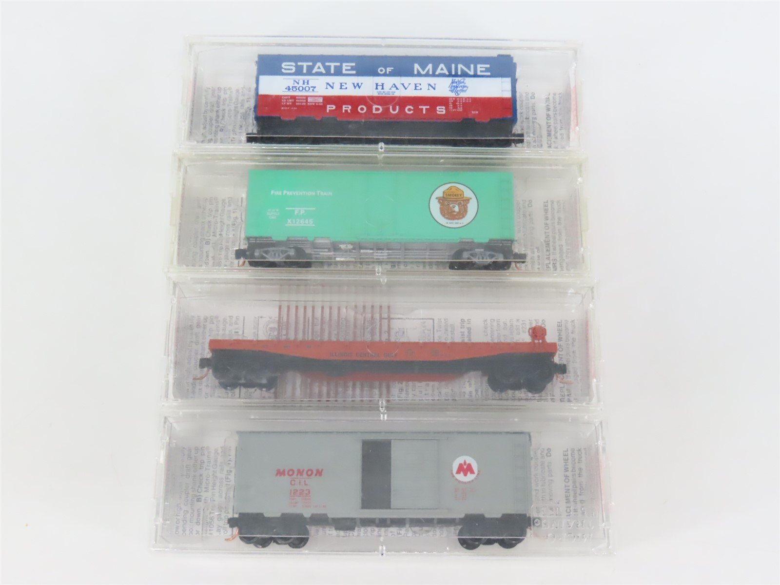 LOT of 4 N Scale Micro-Trains MTL NH/FP/CIL/IC Flatcar & 40' Boxcars