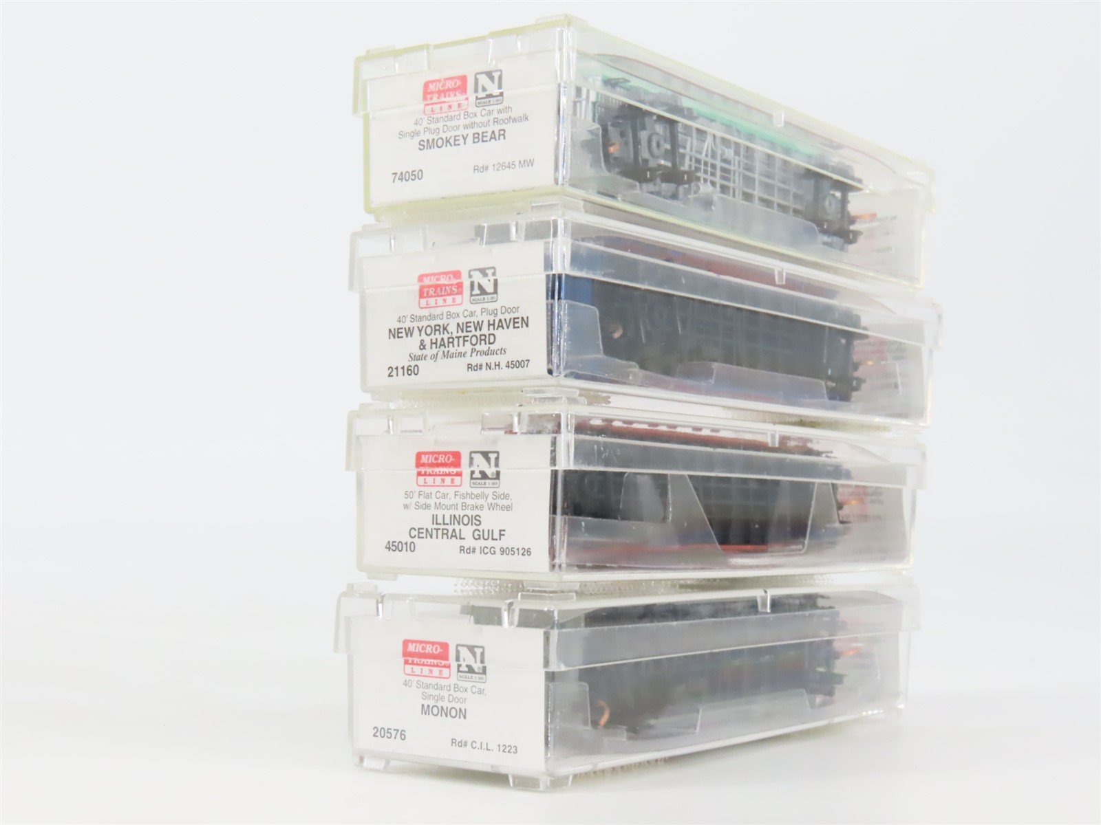 LOT of 4 N Scale Micro-Trains MTL NH/FP/CIL/IC Flatcar & 40' Boxcars