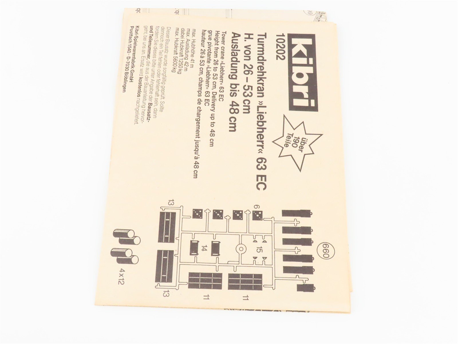 HO 1/87 Scale Kibri Kit 10202 Liebherr Tower Crane