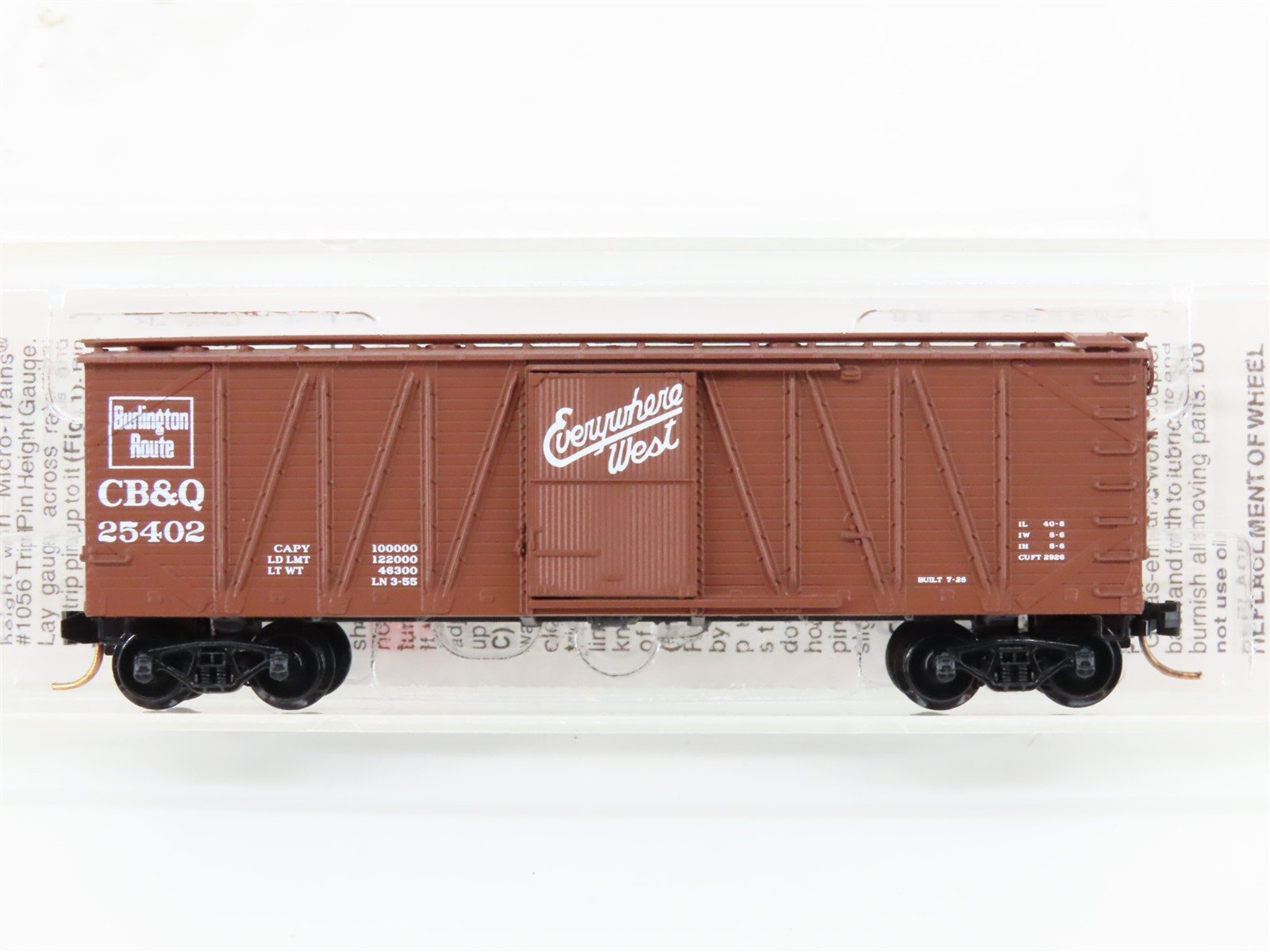 N Scale Micro-Trains MTL 28150 CBQ Burlington 40'Single Door Boxcar #25402