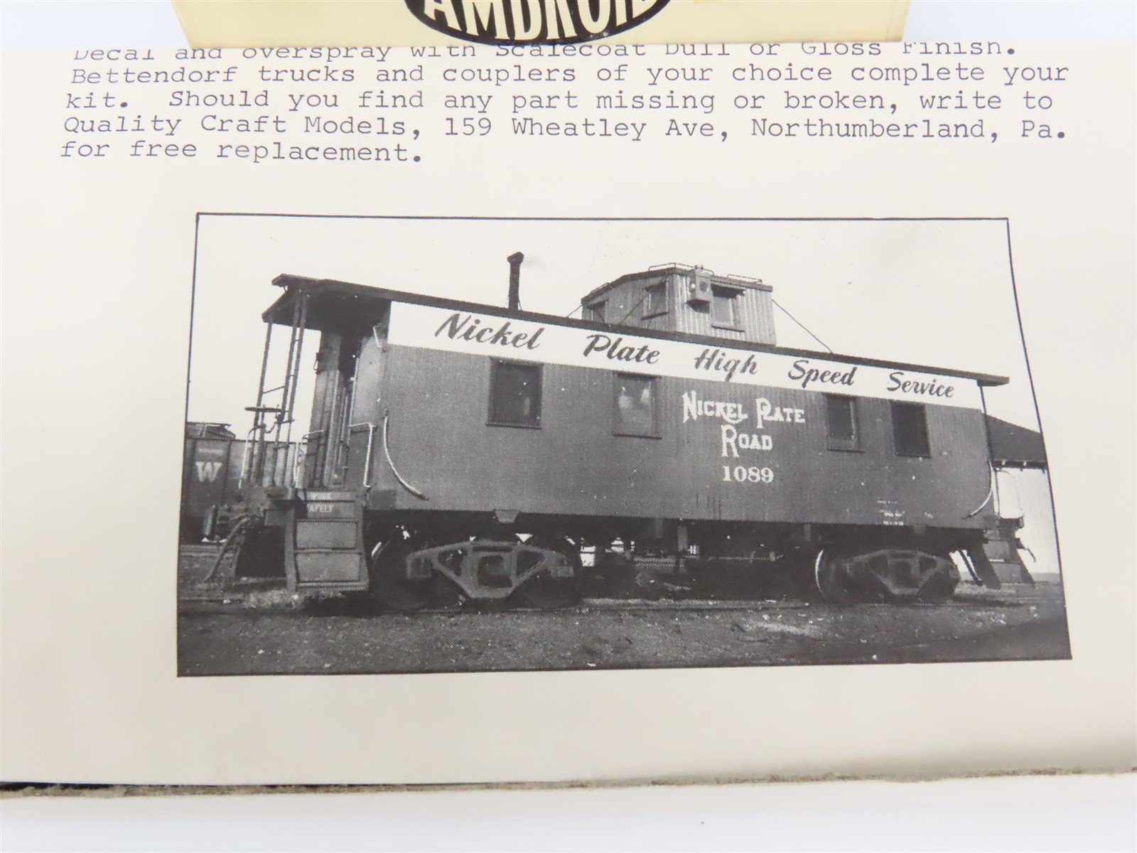 HO Scale Ambroid Kit H-10 NKP Nickel Plate Road Wood Caboose