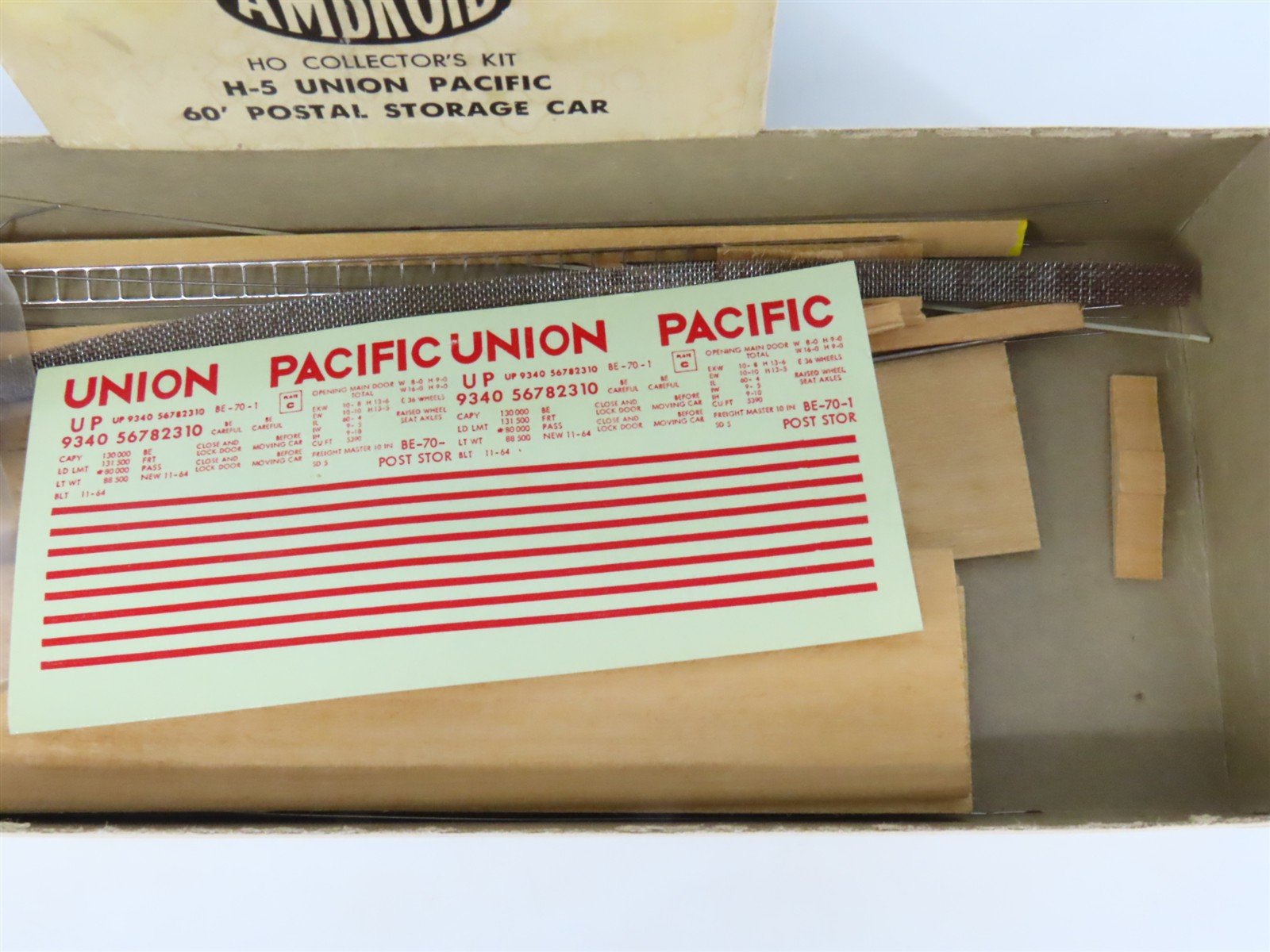 HO Scale Ambroid Kit H-5 UP Union Pacific Railroad 60' Postal Storage Box Car