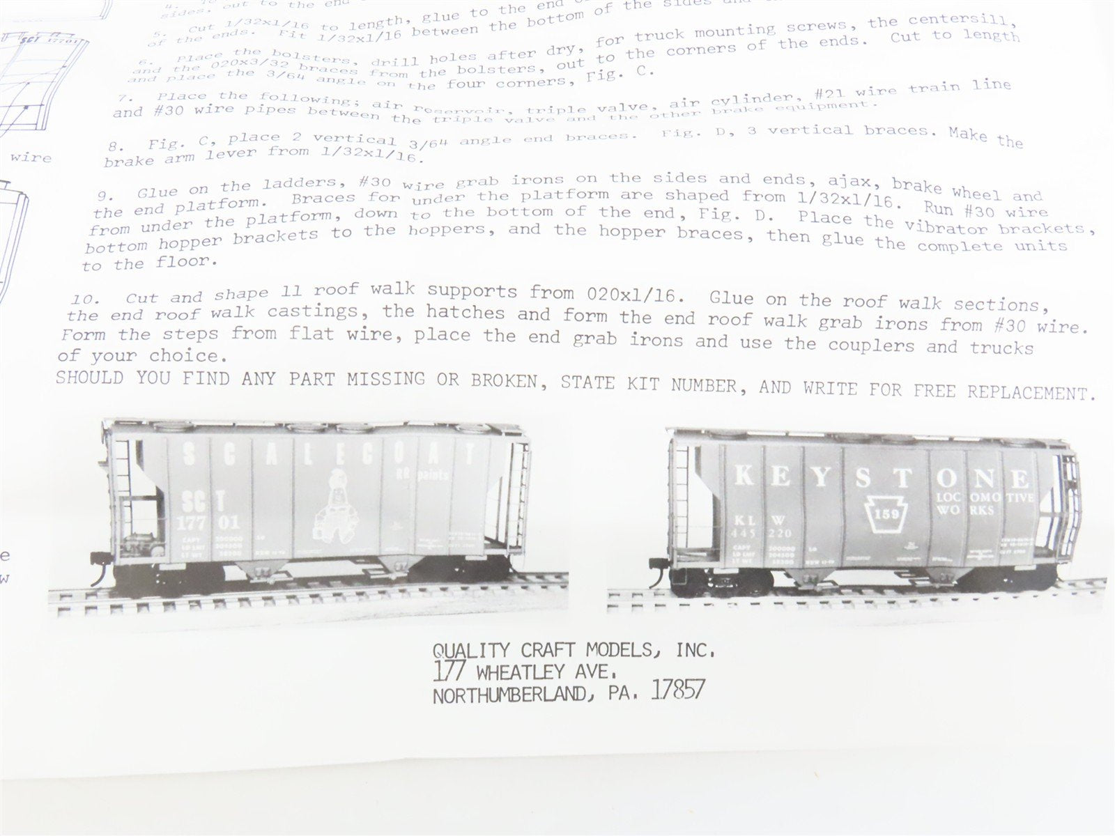 HO Scale Quality Craft Models Kit 360 KLW Keystone Locomotive Works 2-Bay Hopper