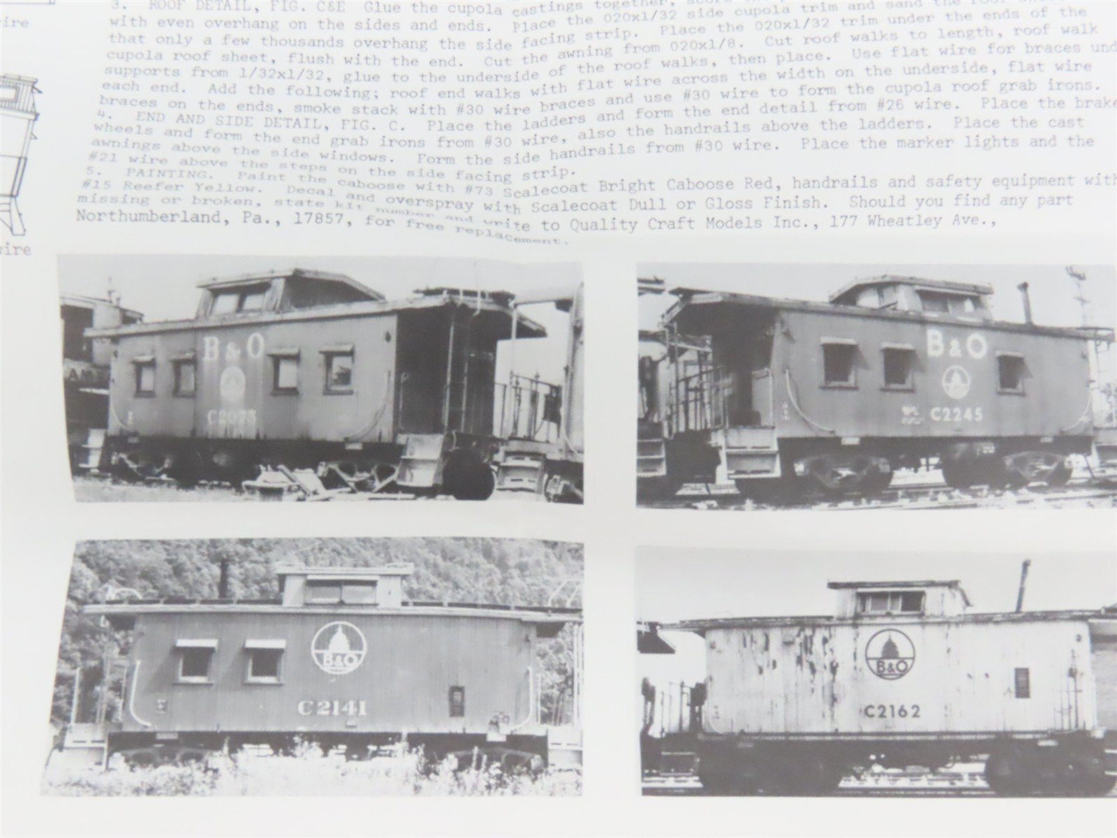 HO Scale Quality Craft Models Kit 332 B&O Baltimore & Ohio Railroad Caboose