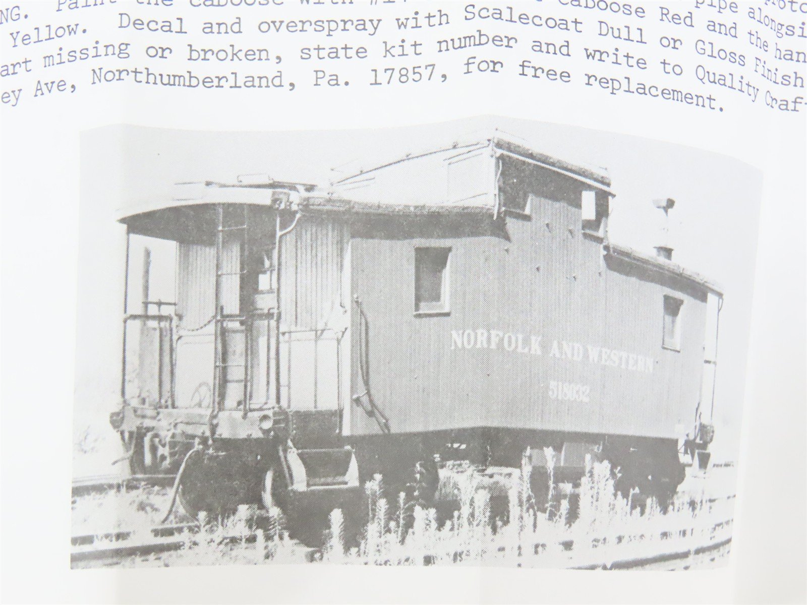 HO Scale Quality Craft Models Kit 325 N&W Norfolk & Western Railroad Caboose