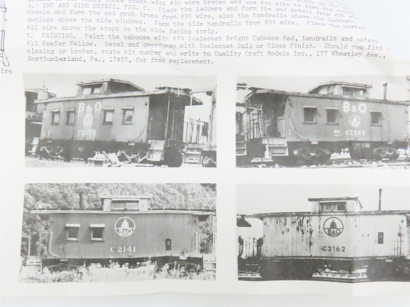 HO Scale Quality Craft Models Kit 332 B&O Baltimore & Ohio Railroad Caboose