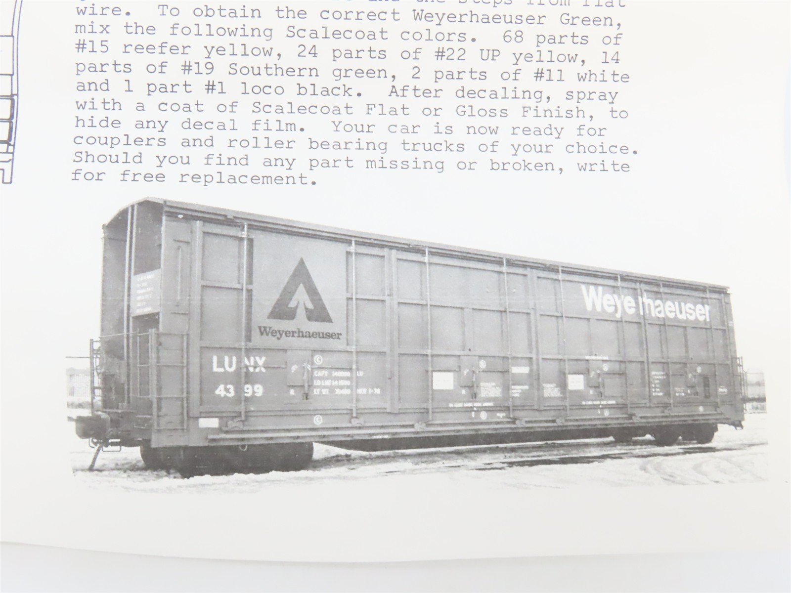 HO Scale Quality Craft Models Kit W-1 LUNX Weyerhaeuser All Plug Door Box Car
