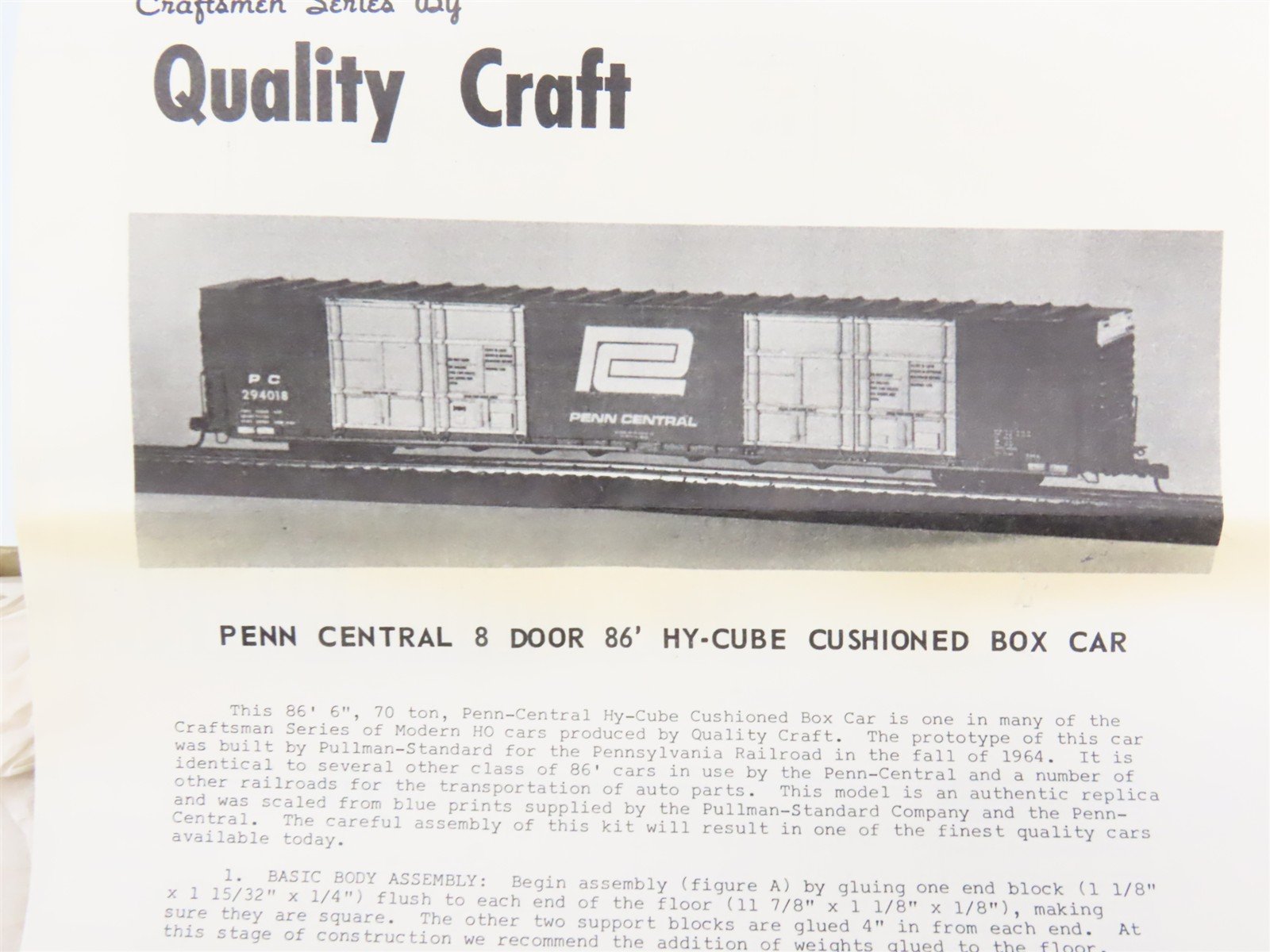 HO Scale Quality Craft Models Kit P-5 PC Penn Central 86' 8-Door Hy-Cube Box Car