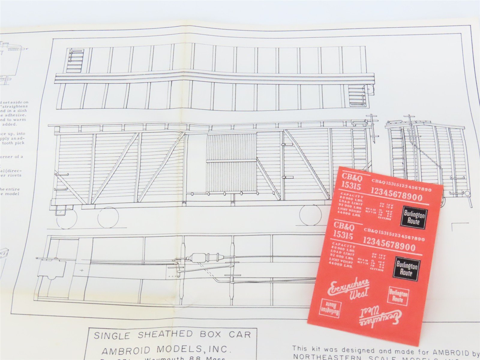 HO Scale Ambroid Kit K-12 CB&Q Burlington Route 40' Box Car #15315