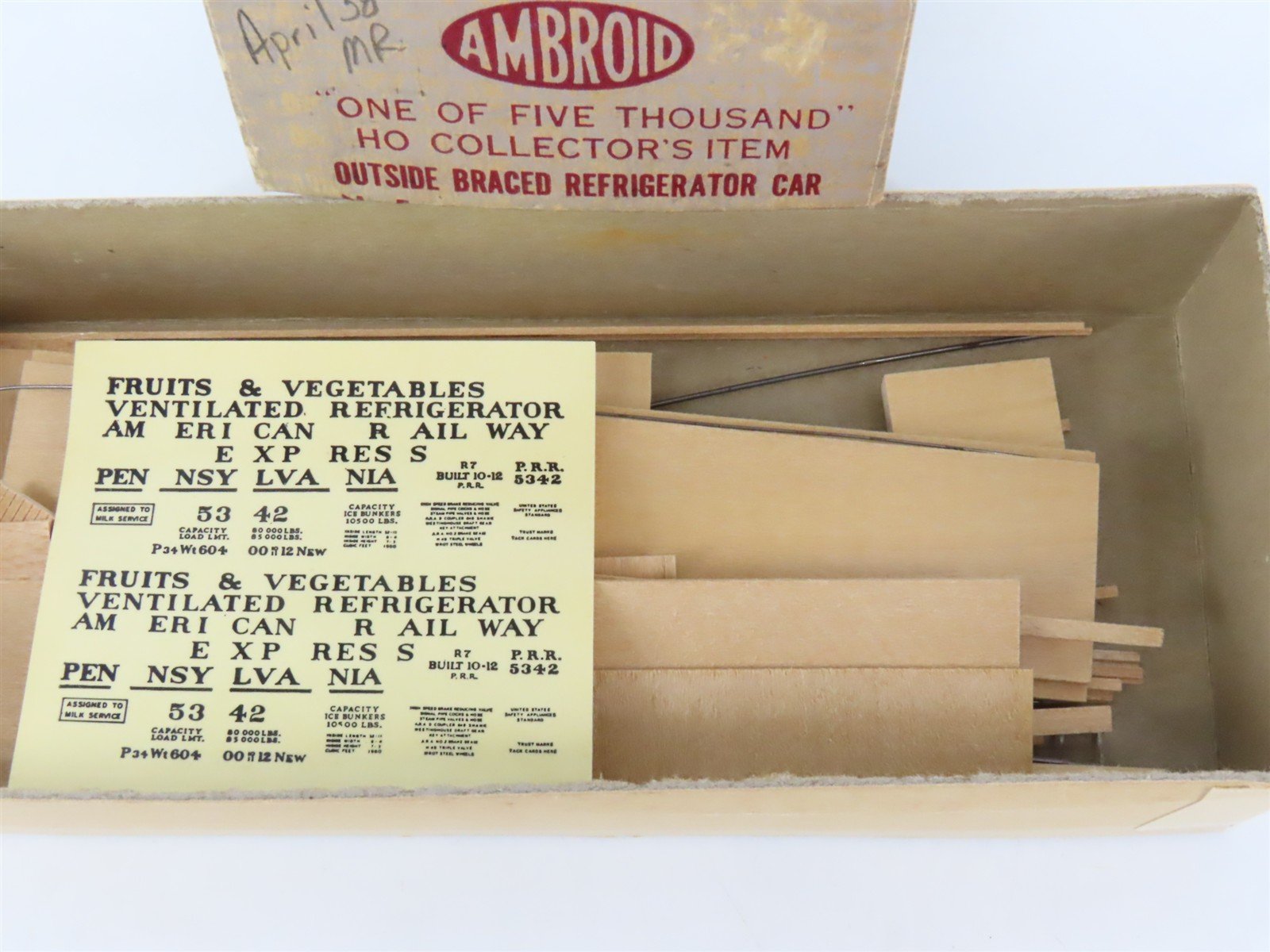 HO Scale Ambroid Kit No 5 PRR Pennsylvania Railroad Outside Braced Reefer #5342