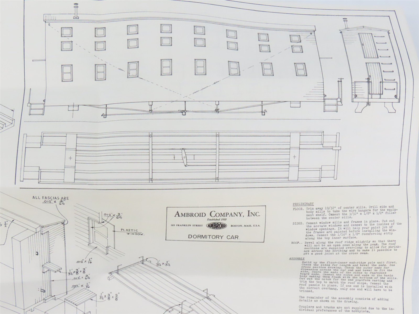 HO Scale Ambroid Kit #10 Wood Unlettered Triple Decker Dormitory Car