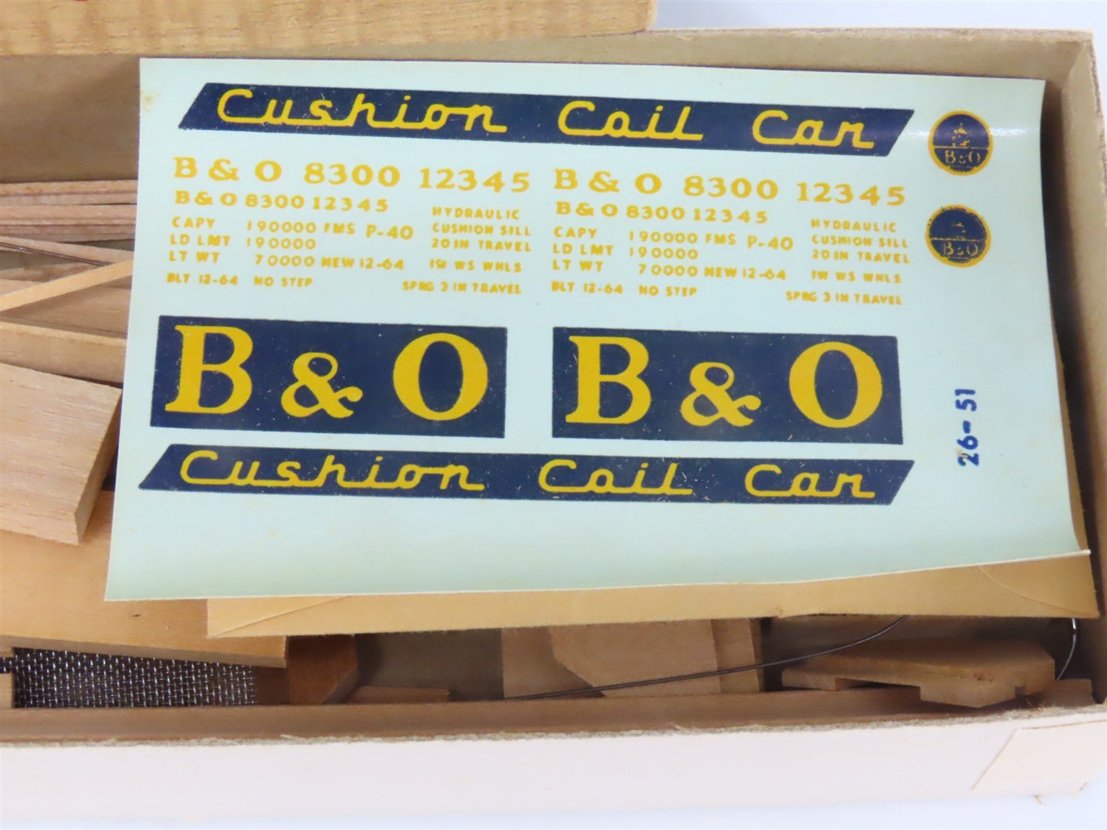 HO Scale Ambroid Kit No 7 B&O Baltimore & Ohio Cushion Coil Car #8300