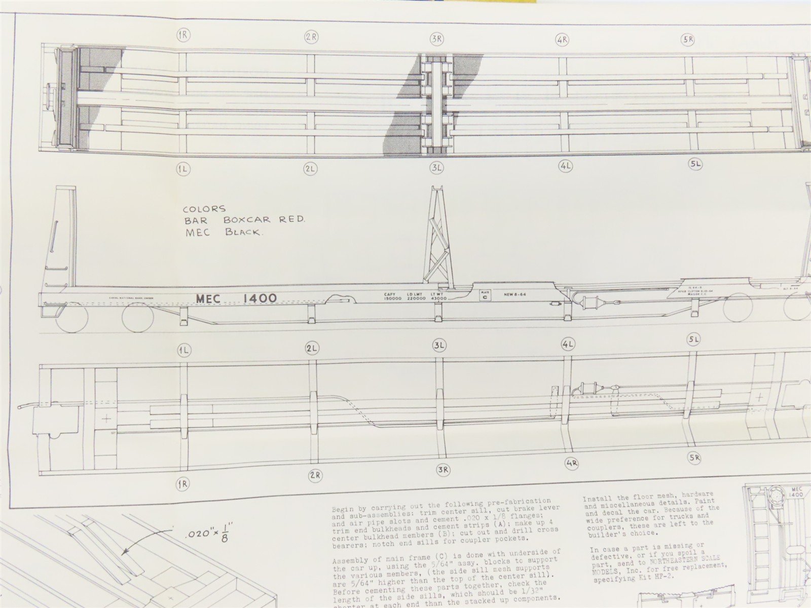 HO Scale Ambroid Double Kit No 5 MEC/BAR 70' Pulpwood 70-Ton Bulkhead Flat Car