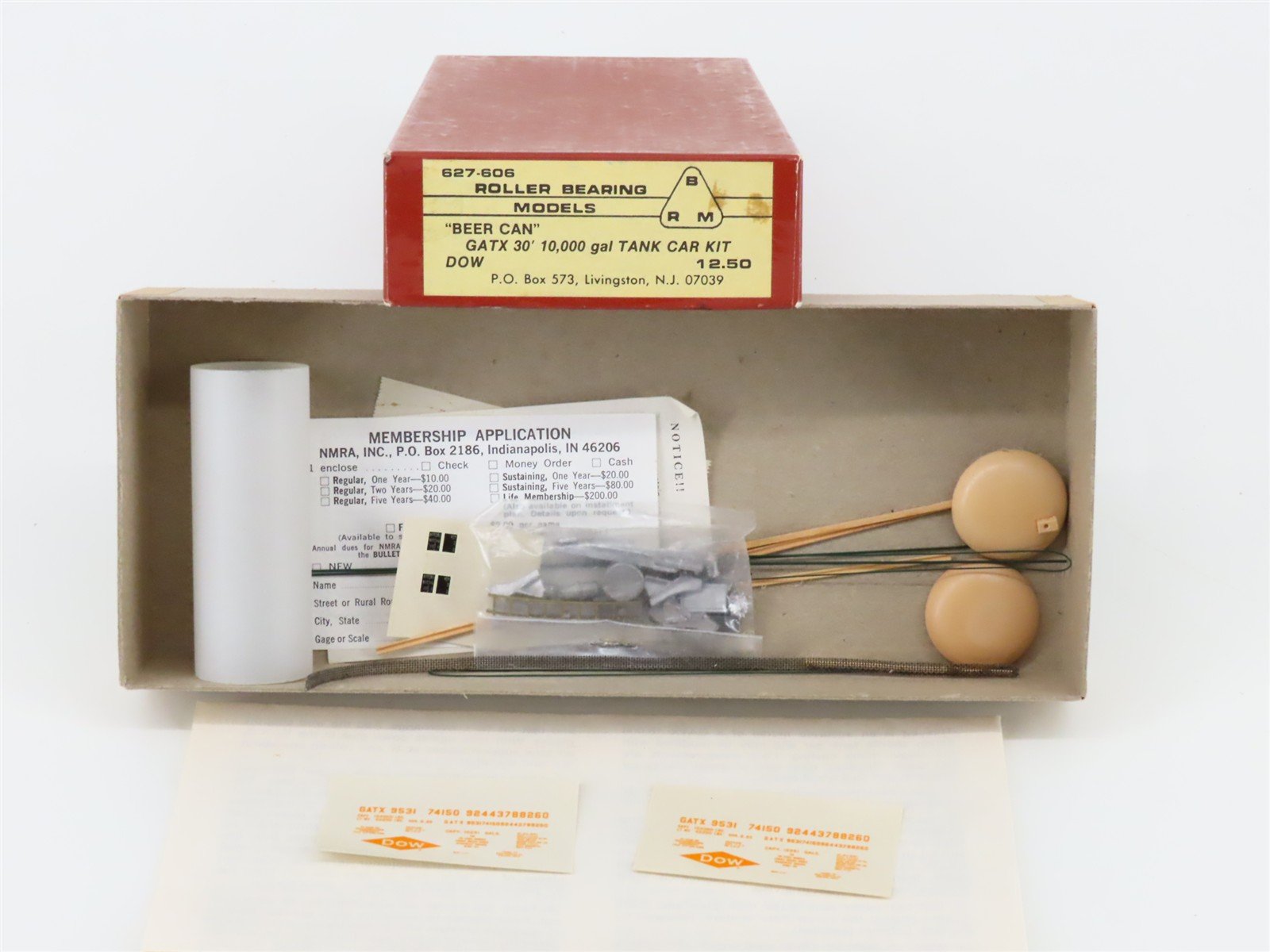 HO Scale Roller Bearing Models RBM Kit 627-606 GATX Dow Beer Can Tank Car