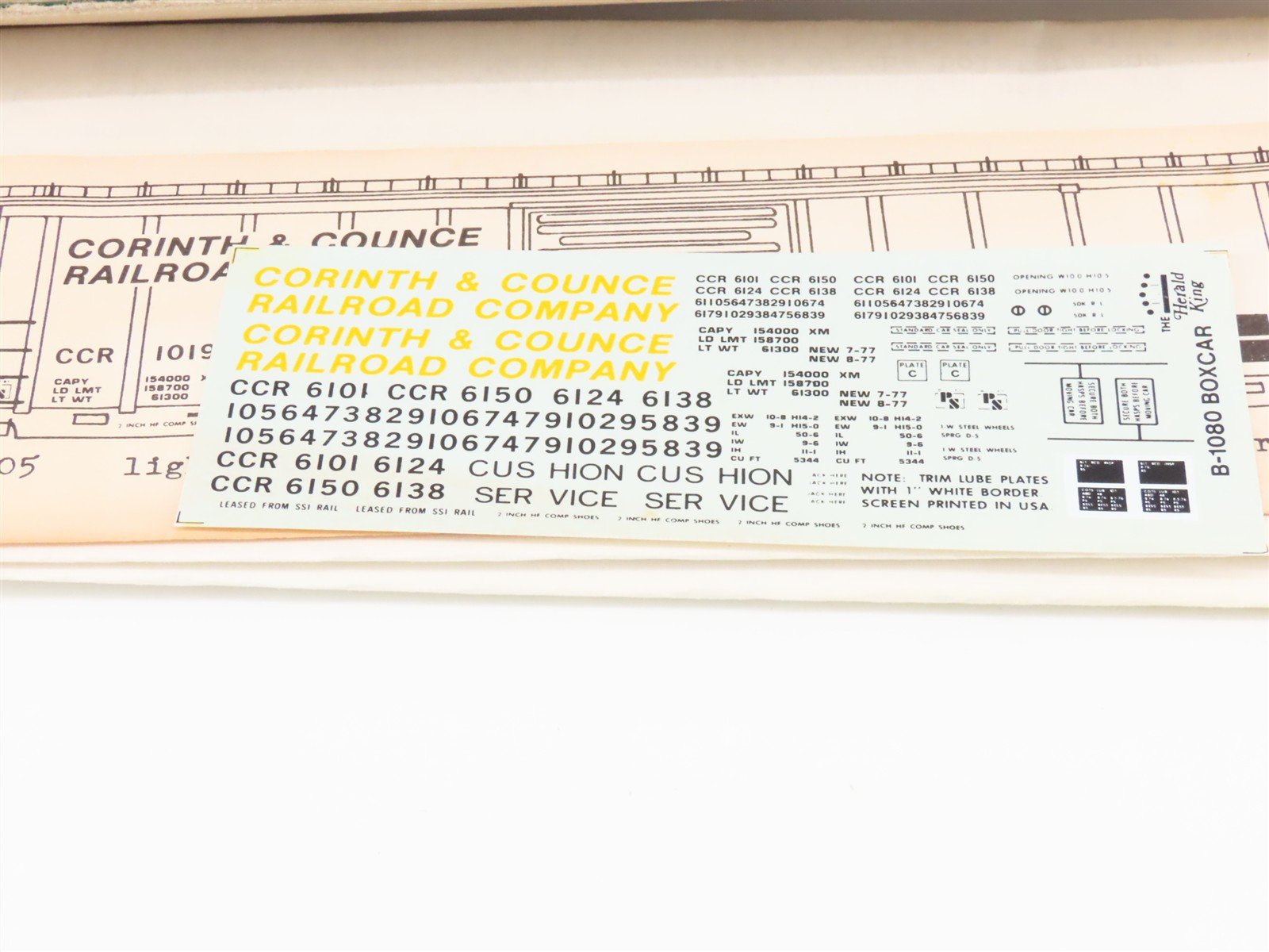 HO Roller Bearing Models RBM Kit 627-405 CCR Corinth & Counce Box Car #1019