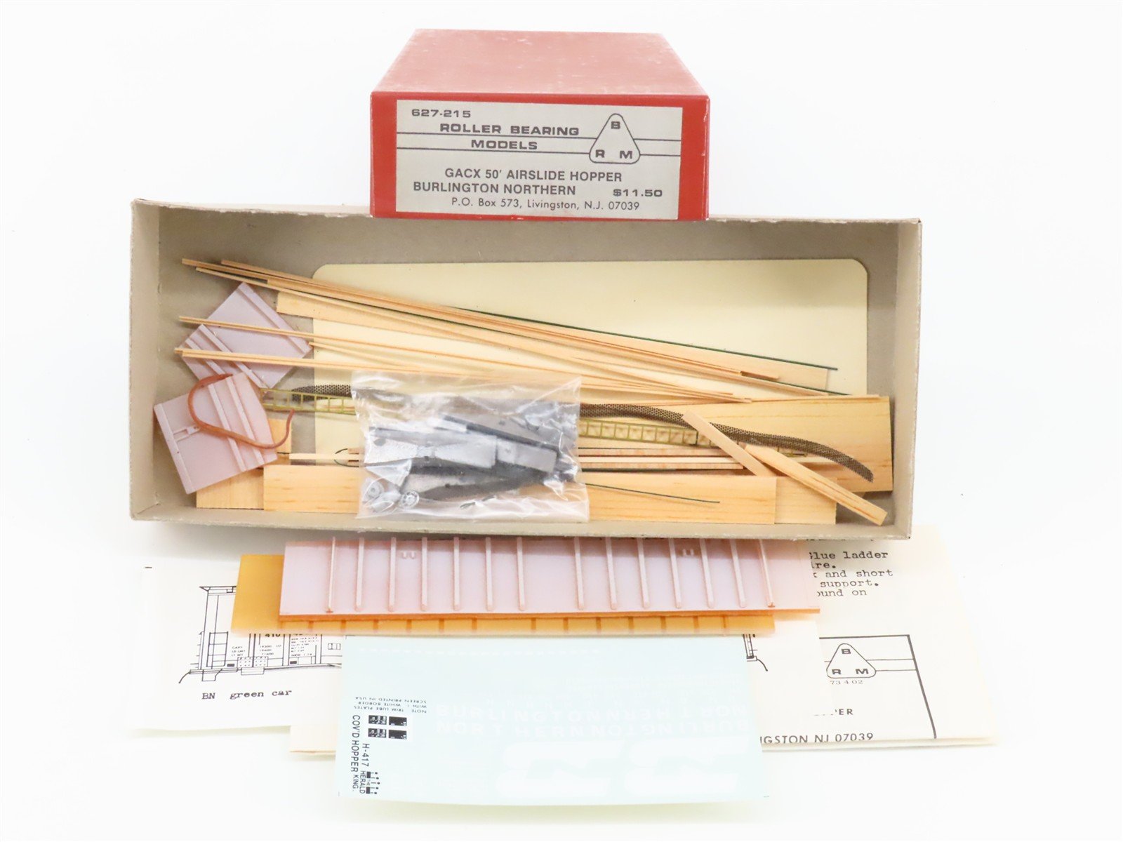 HO Roller Bearing Models RBM Kit 627-215 BN Burlington Northern Hopper #410464