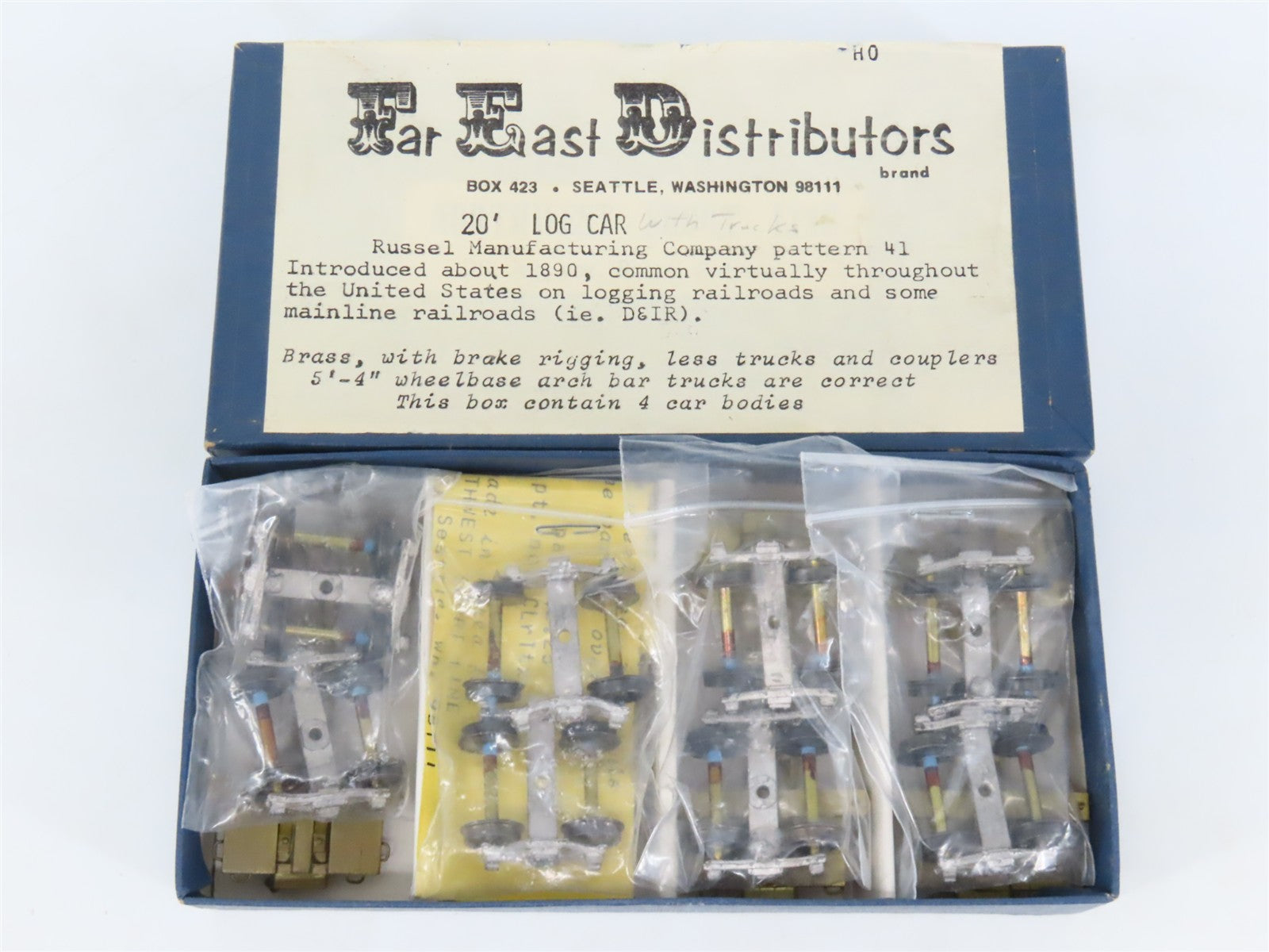 HO Scale Far East Distributors Brass Kit of Four 20' Log Cars