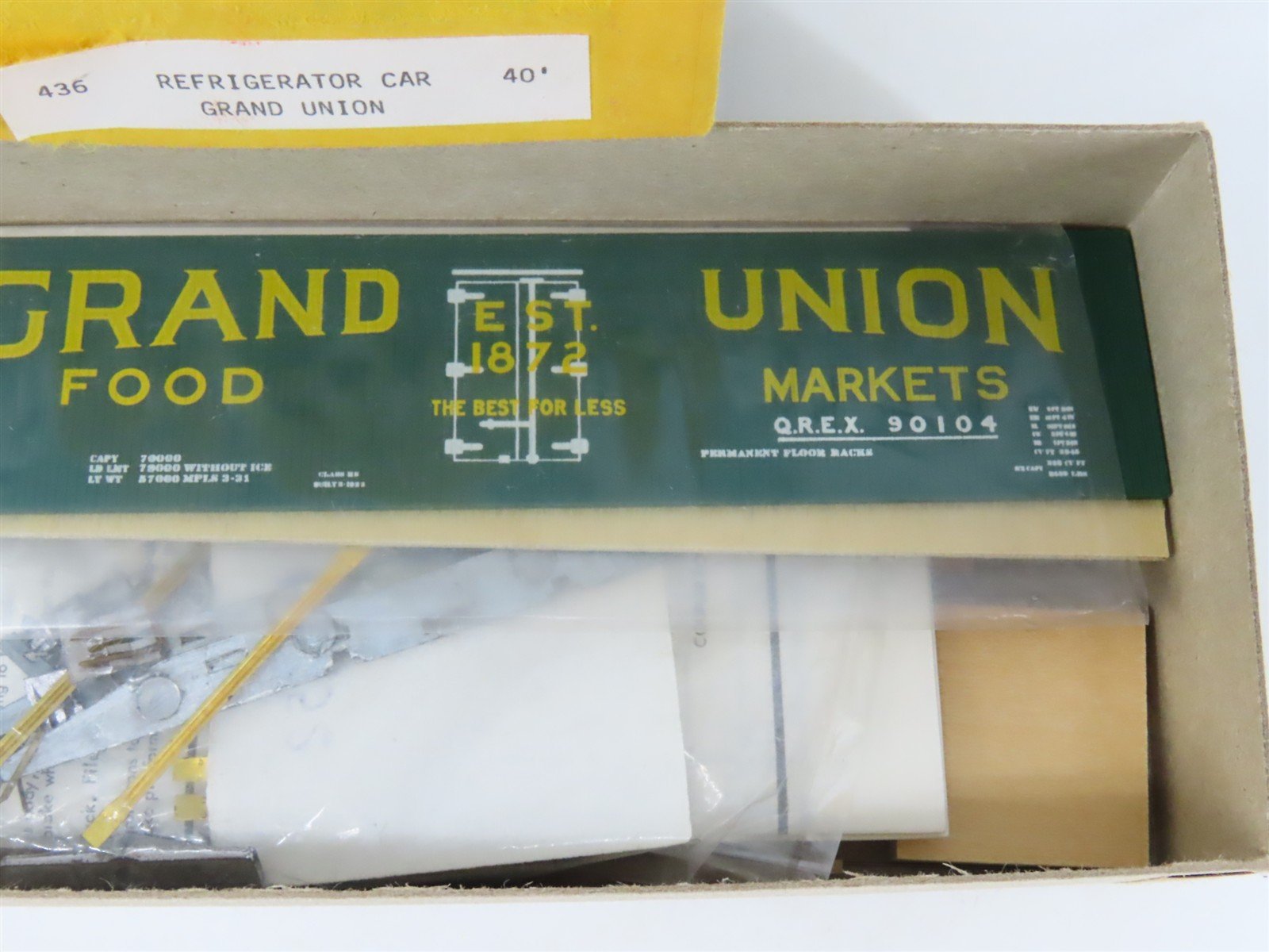 HO Scale Ye Olde Huff-N-Puff Kit 436 QREX Grand Union Food Markets Reefer #90104