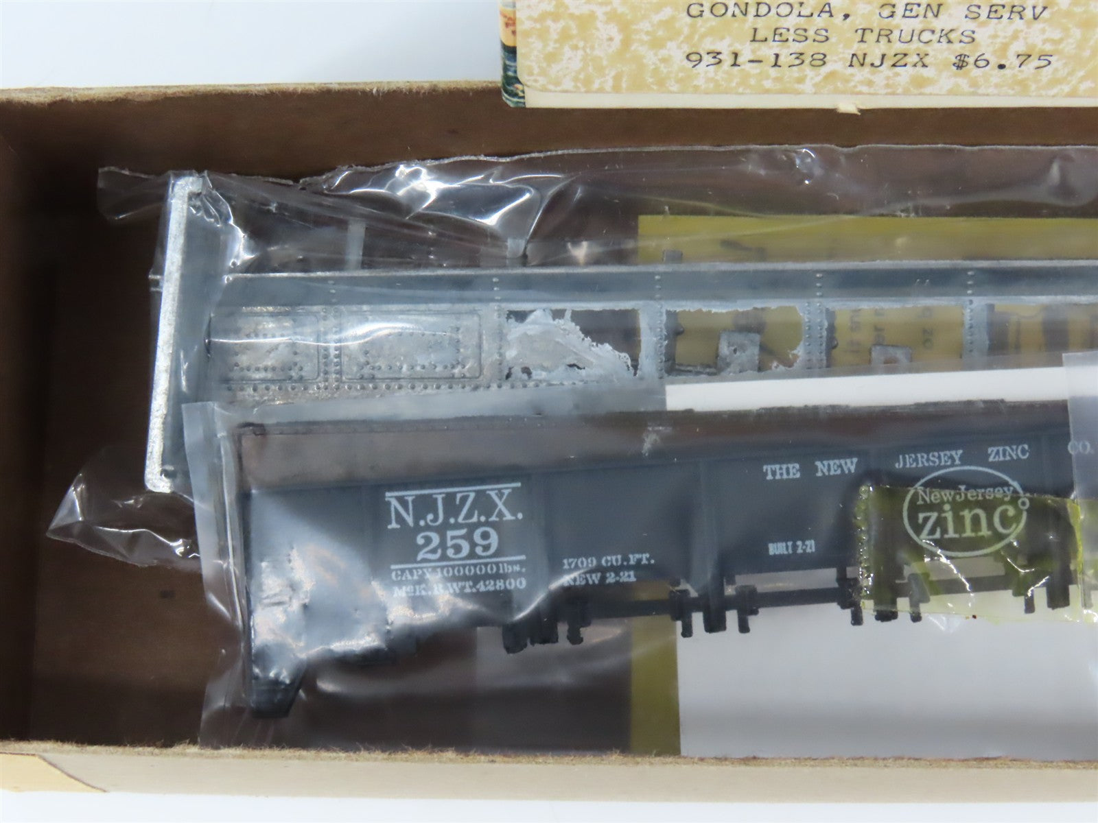 HO Scale Ulrich Kit 931-138 NJZX New Jersey Zinc Gondola #259