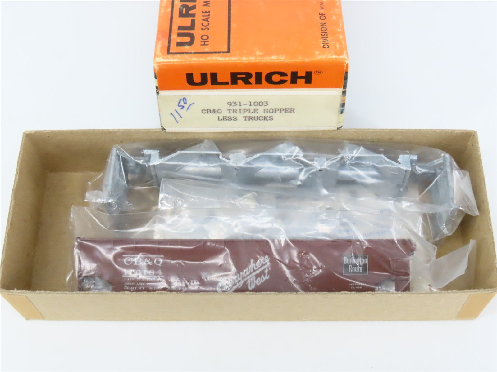 HO Scale Ulrich Kit 931-1003 CB&Q Burlington Route 3-Bay Open Hopper #170184