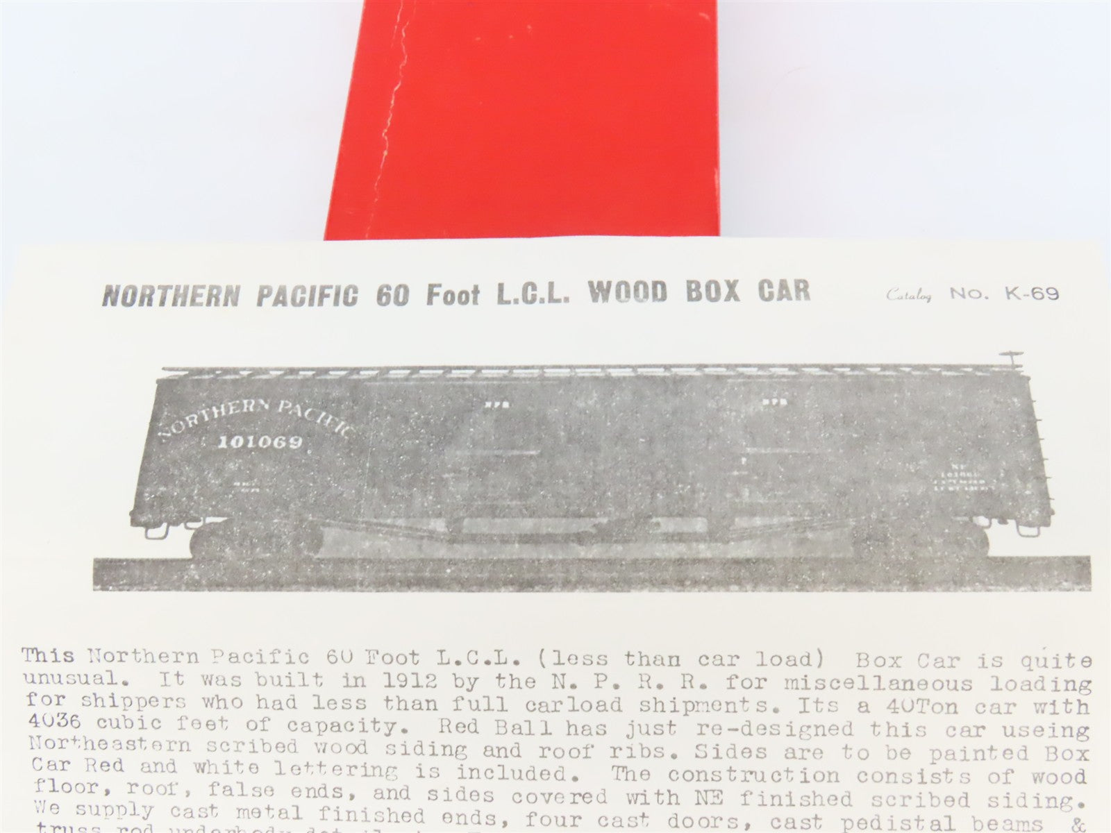 HO Scale REDBALL Kit No. 69 NP Northern Pacific Railroad 60' L.C.L. Wood Box Car