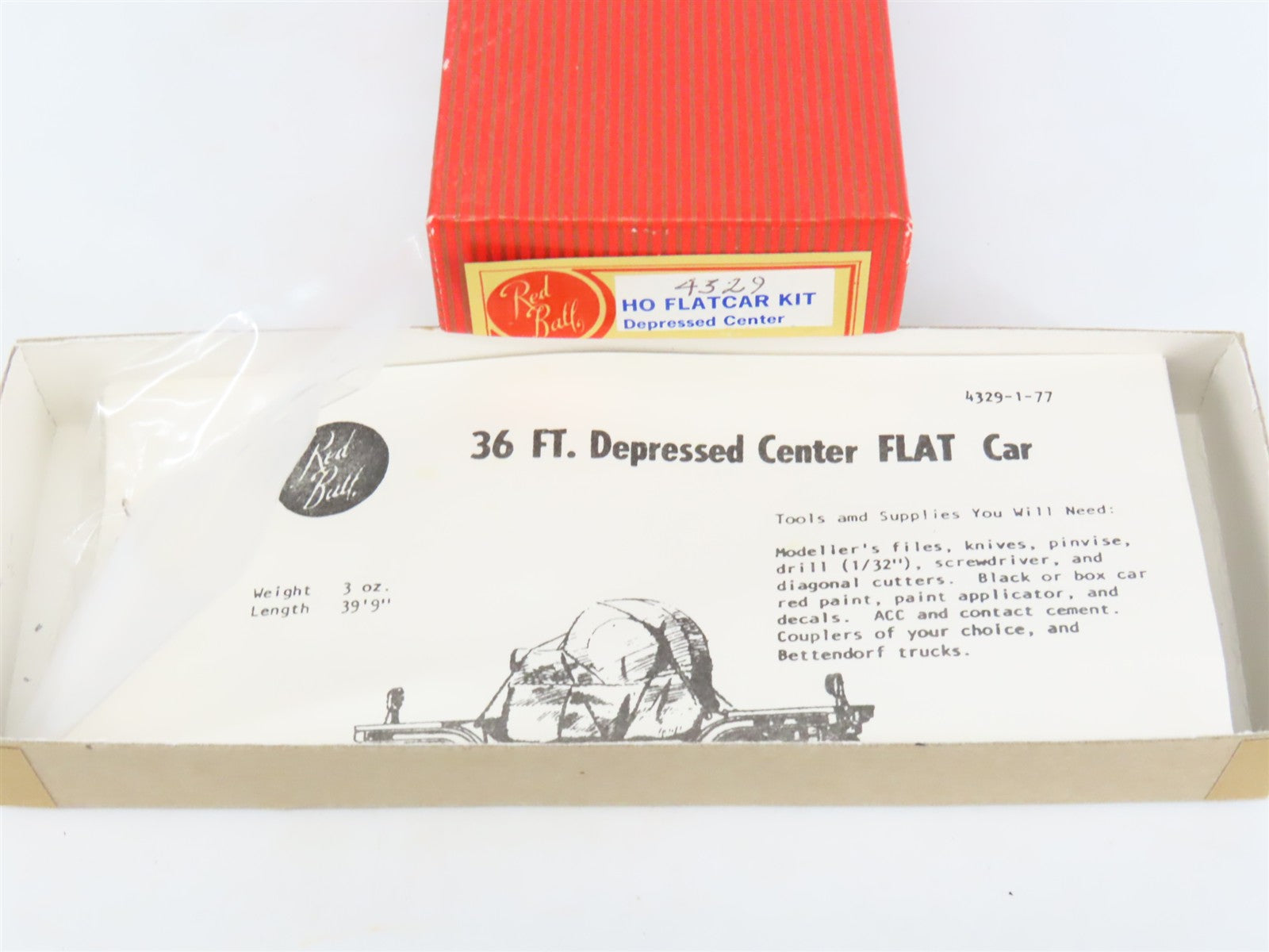 HO Scale REDBALL Kit 4329 Unpainted 36' Depressed Center Flat Car