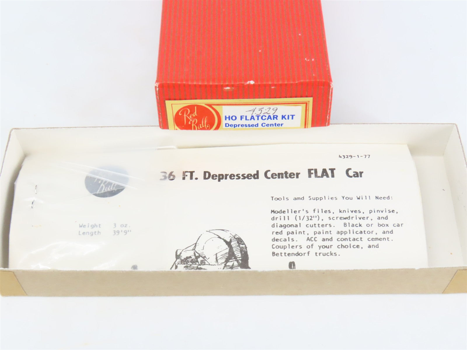 HO Scale REDBALL Kit 4329 Unpainted 36' Depressed Center Flat Car