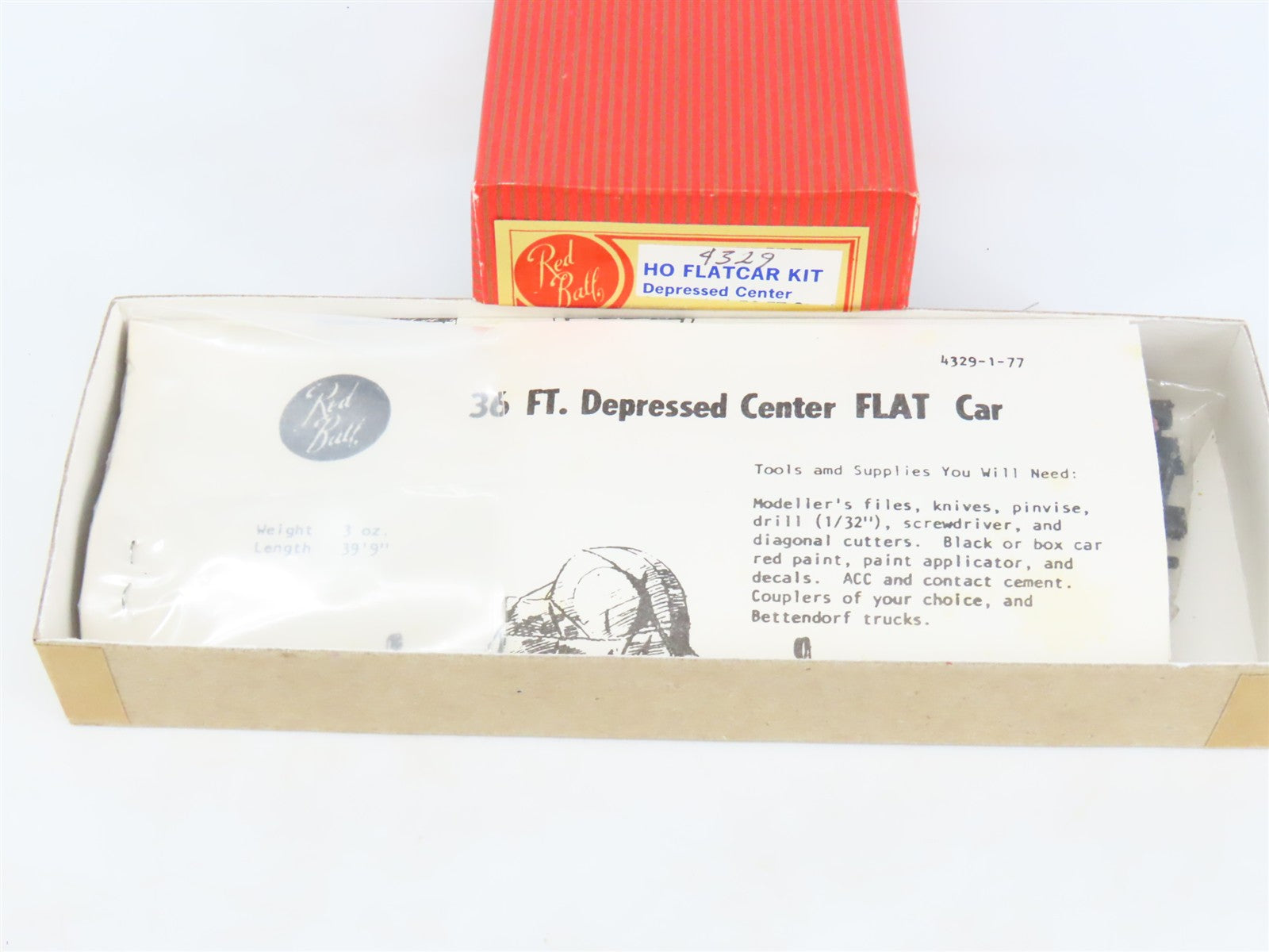 HO Scale REDBALL Kit 4329 Unpainted 36' Depressed Center Flat Car