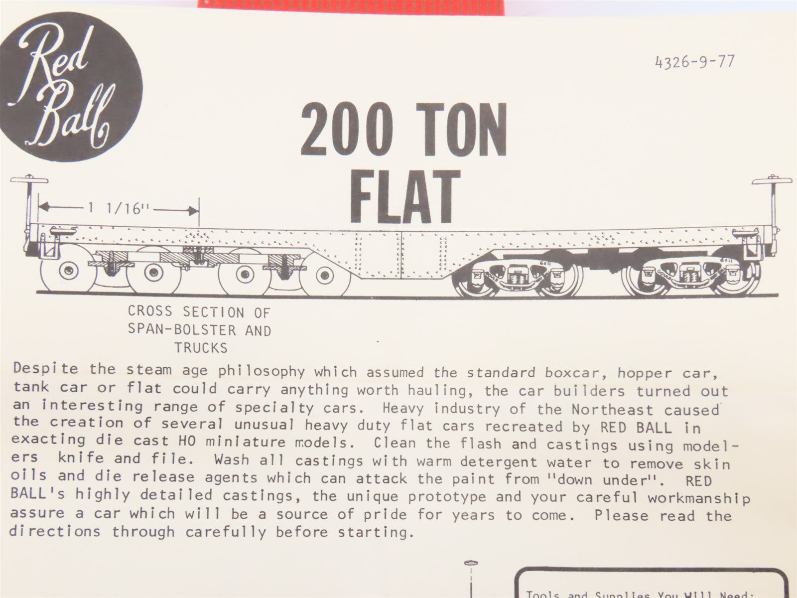 HO Scale REDBALL Kit 4326 Unpainted 200 Ton Flat Car