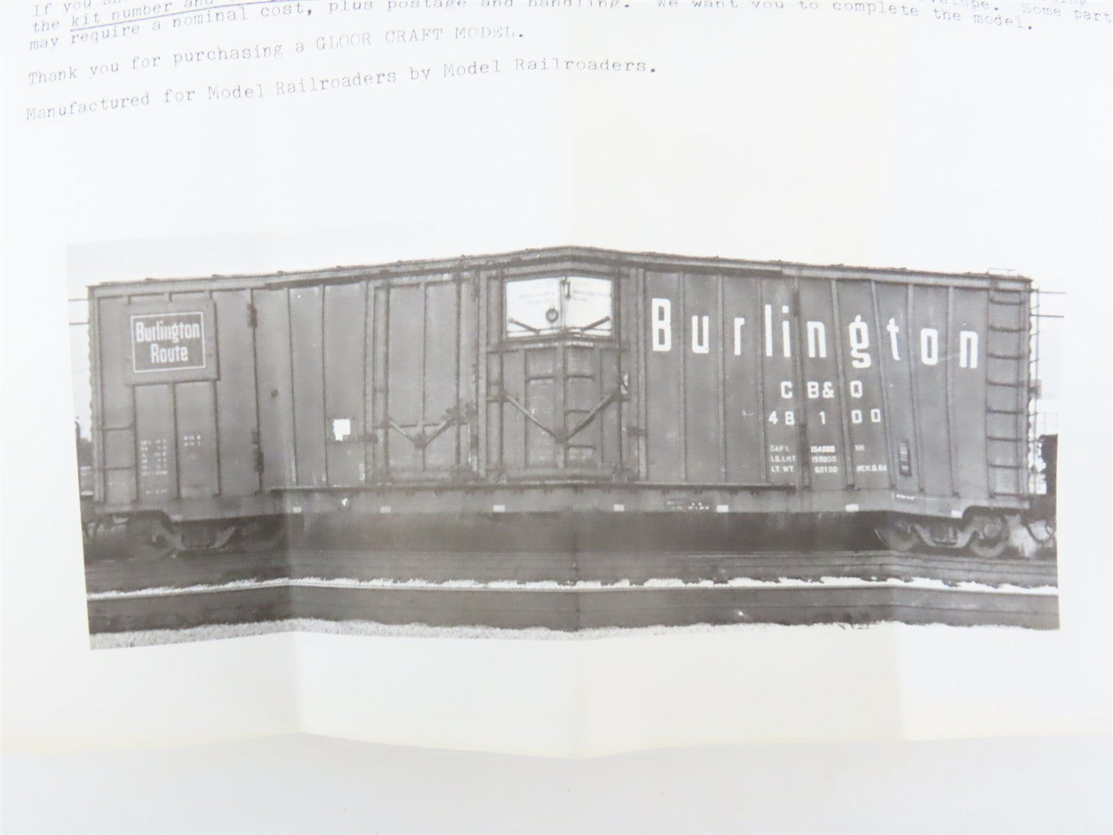 HO Gloor Craft Models Kit 319 CB&Q Burlington Route 50' Grain Loading Box Car