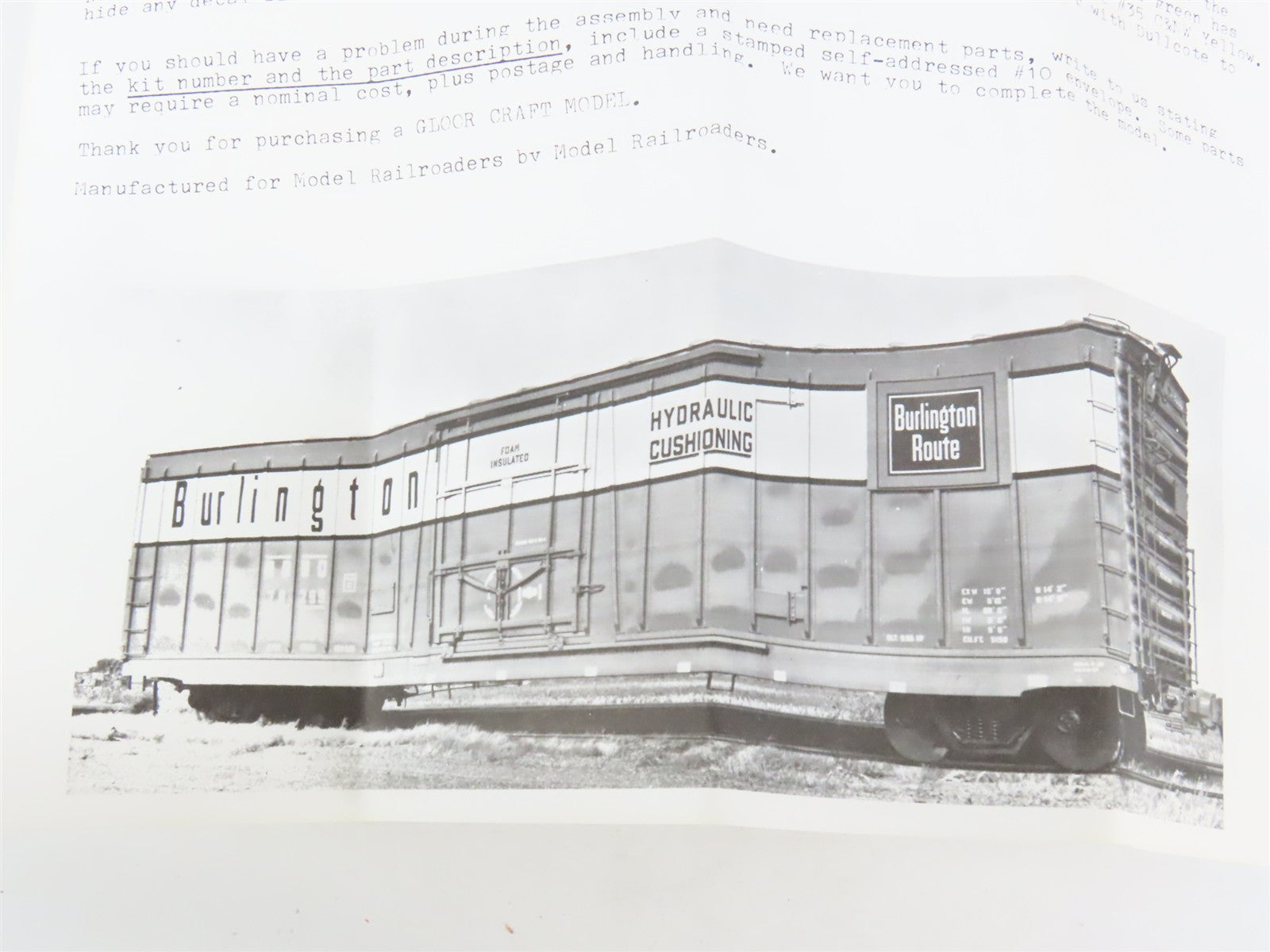 HO Scale Gloor Craft Models Kit 313 RBBQ Burlington Route 60' Plug Door Box Car